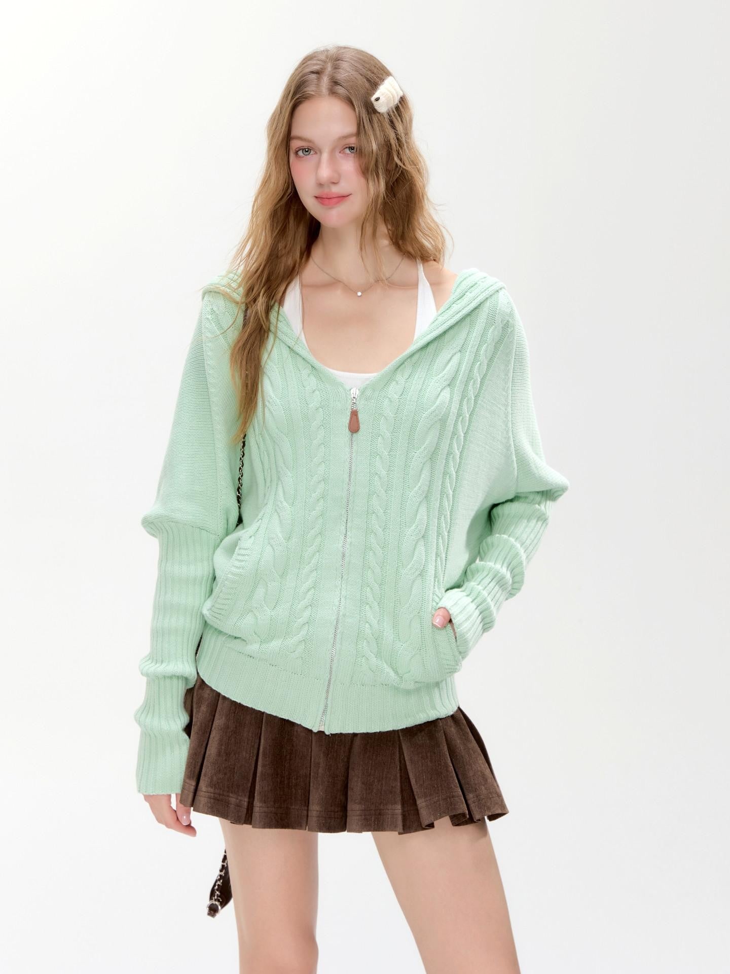 Hypoekai Casual Hooded Batwing Sleeves Open Front Slimming Women's Knit Cardigans
