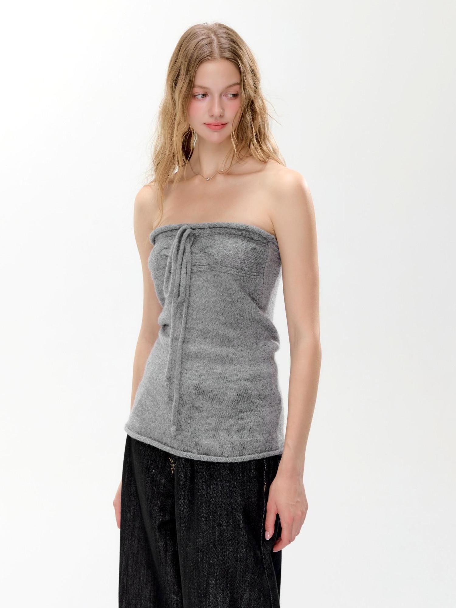 Hypoekai Cloud Gray Knitted Two Piece Slim Fit Women's Knit Boleros & Shrugs