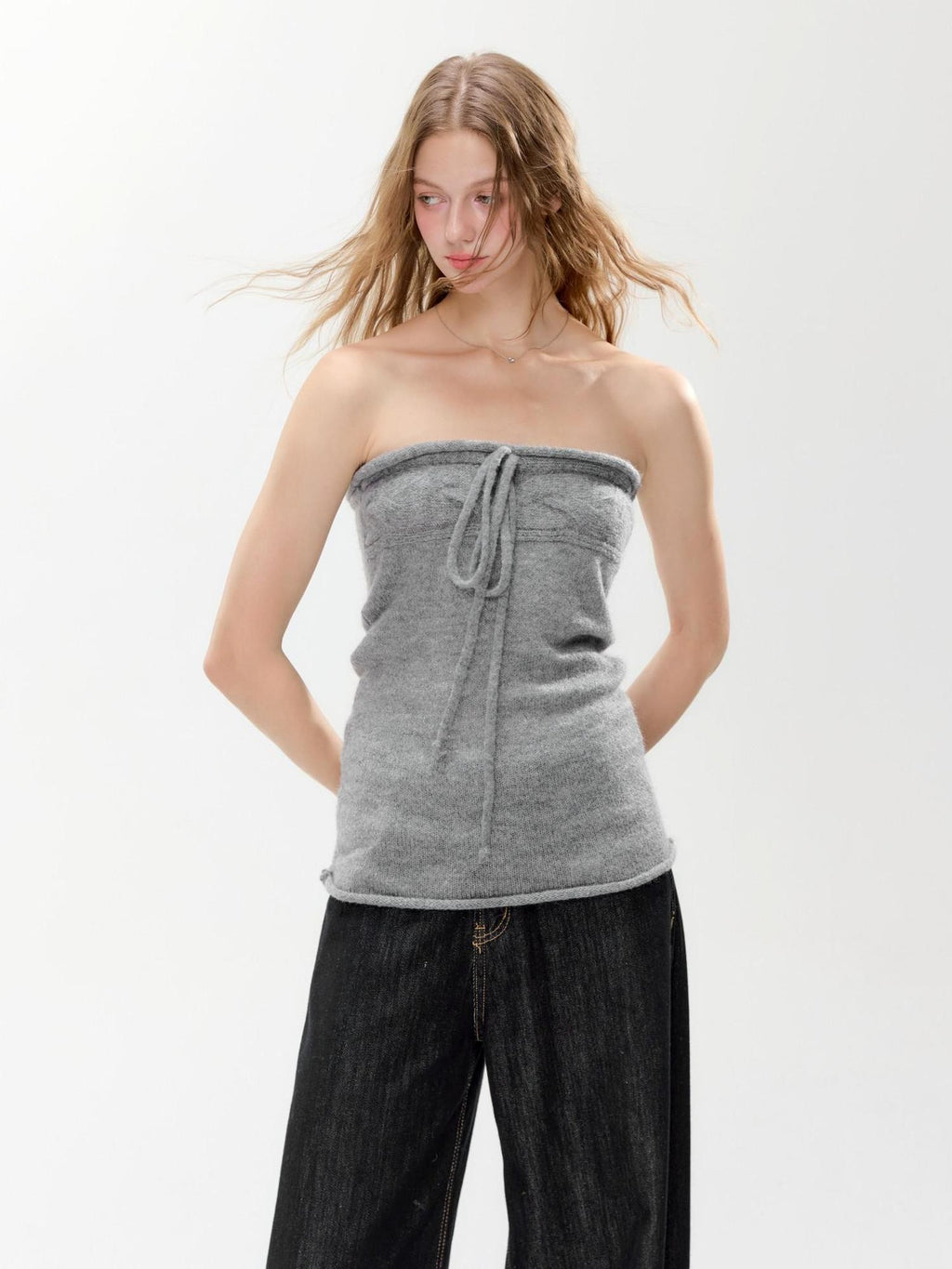 Hypoekai Cloud Gray Knitted Two Piece Slim Fit Women's Knit Boleros & Shrugs