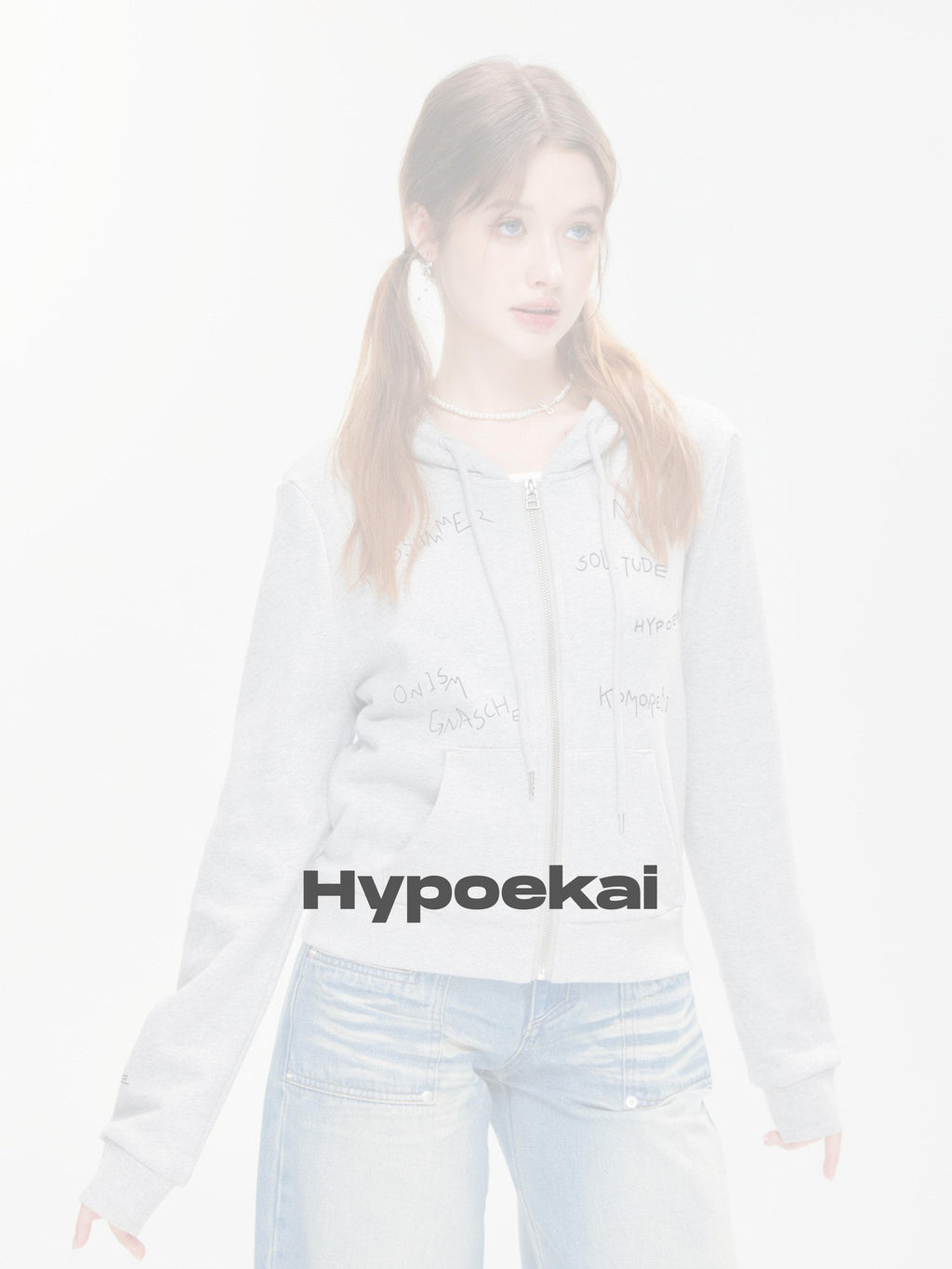 Hypoekai Cropped Graffiti Print Slim Fit Women's Hooded Zip-up Hoodies