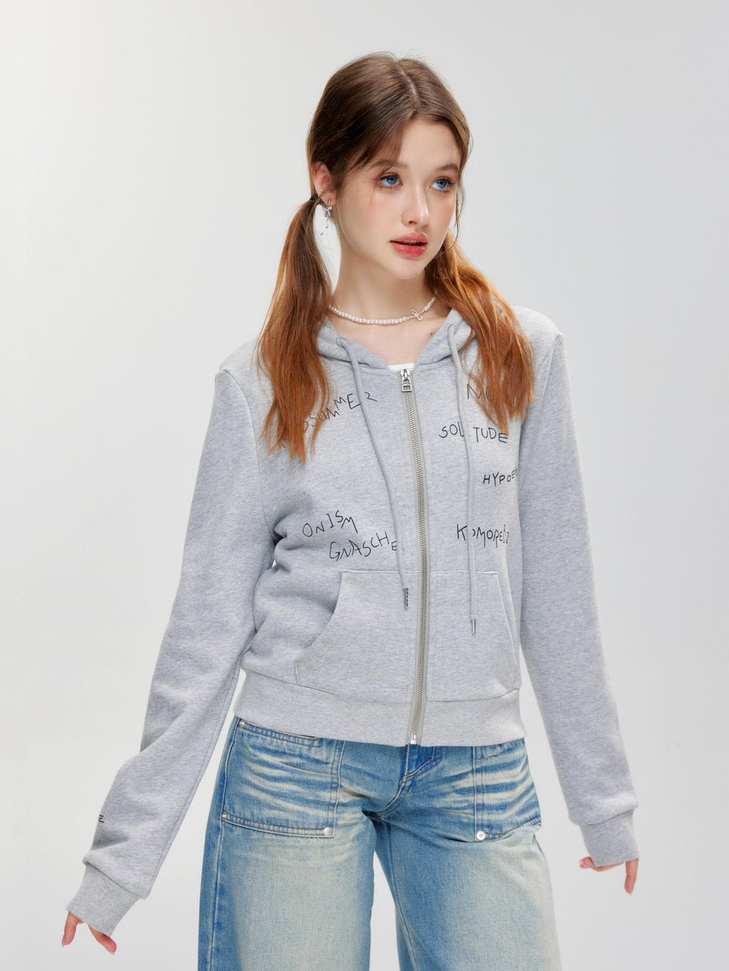 Hypoekai Cropped Graffiti Print Slim Fit Women's Hooded Zip-up Hoodies