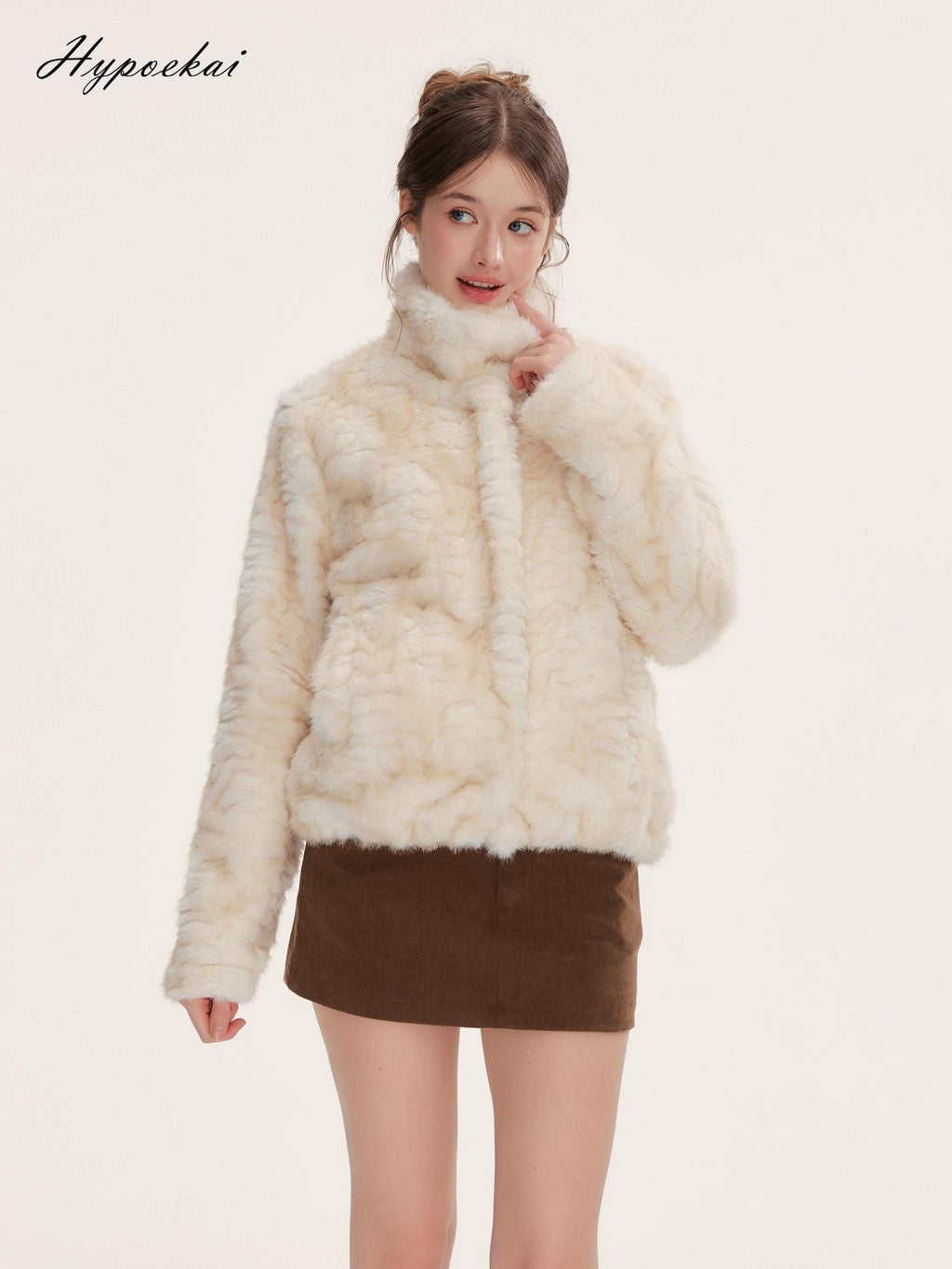 Hypoekai Cute Faux Fur Fleece Long Sleeve Thick Women's Polyester Cropped Jackets