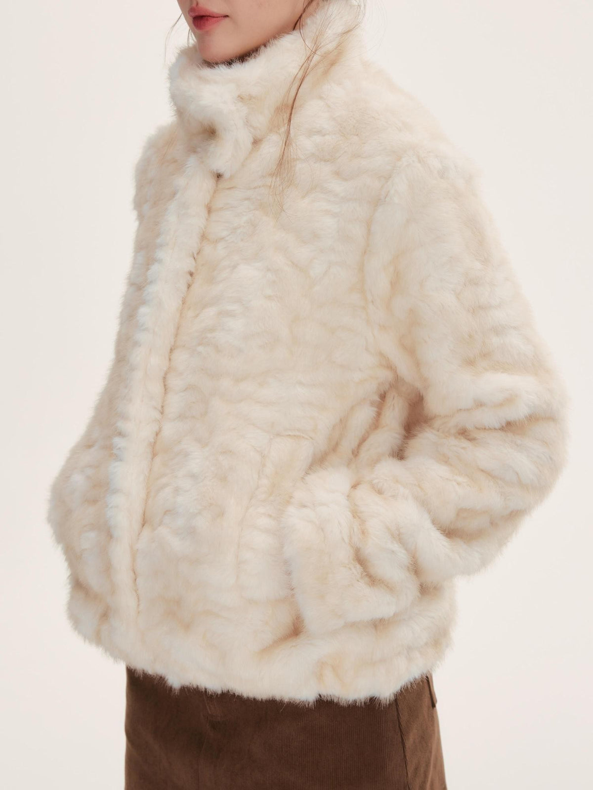 Hypoekai Cute Faux Fur Fleece Long Sleeve Thick Women's Polyester Cropped Jackets