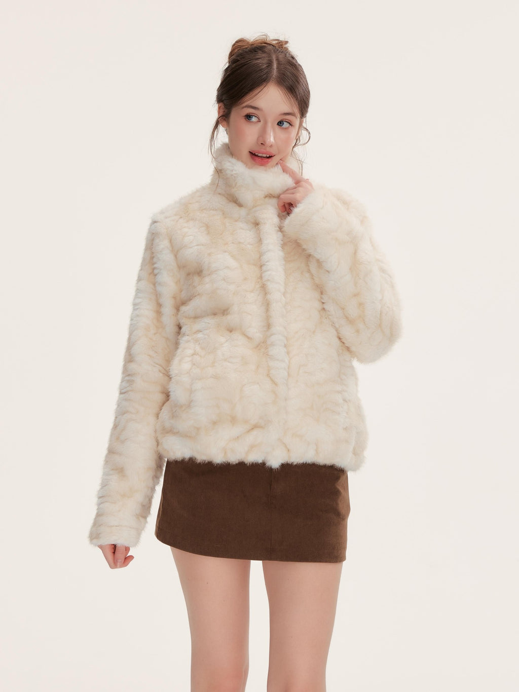 Hypoekai Cute Faux Fur Fleece Long Sleeve Thick Women's Polyester Cropped Jackets