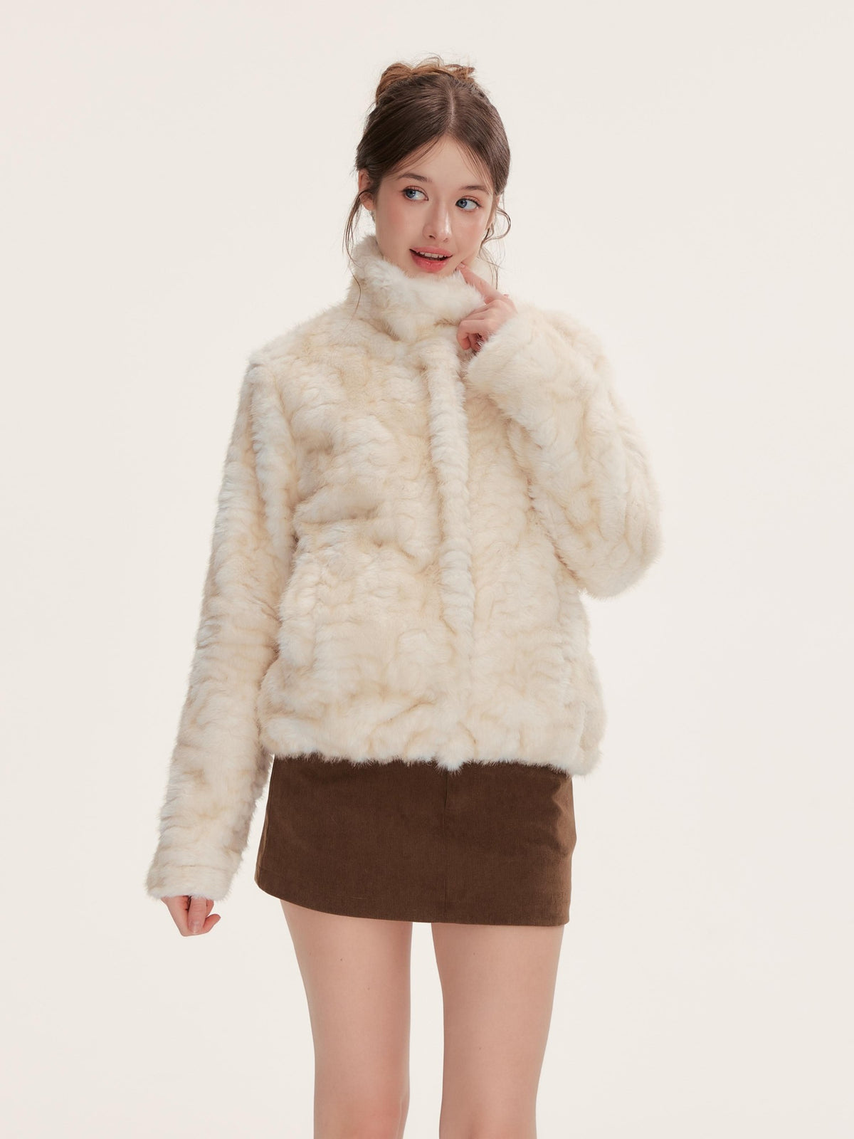 Hypoekai Cute Faux Fur Fleece Long Sleeve Thick Women's Polyester Cropped Jackets