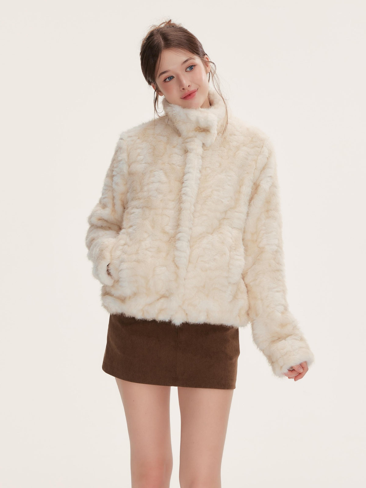 Hypoekai Cute Faux Fur Fleece Long Sleeve Thick Women's Polyester Cropped Jackets