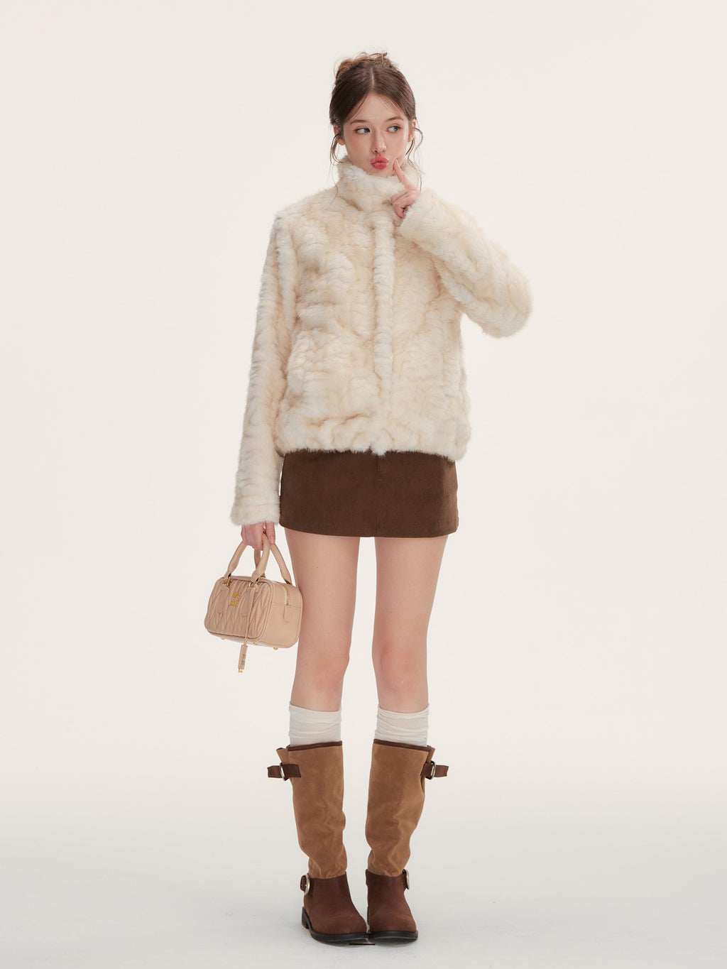 Hypoekai Cute Faux Fur Fleece Long Sleeve Thick Women's Polyester Cropped Jackets