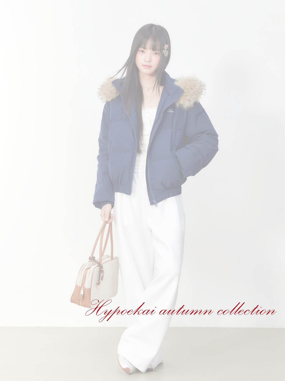 Hypoekai Embroidered Hooded Faux Fur Collar Loose Thickened Women's Puffer Jackets