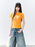 Hypoekai Floral Print Cropped Slimming Short Sleeve Women's Slim T-shirts