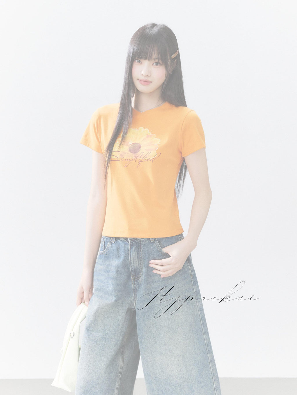 Hypoekai Floral Print Cropped Slimming Short Sleeve Women's Slim T-shirts