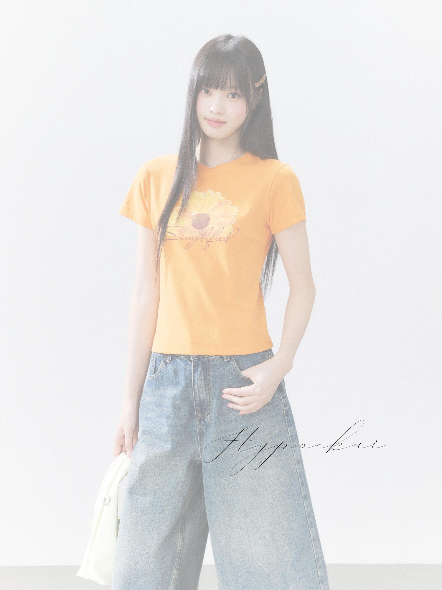 Hypoekai Floral Print Cropped Slimming Short Sleeve Women's Slim T-shirts