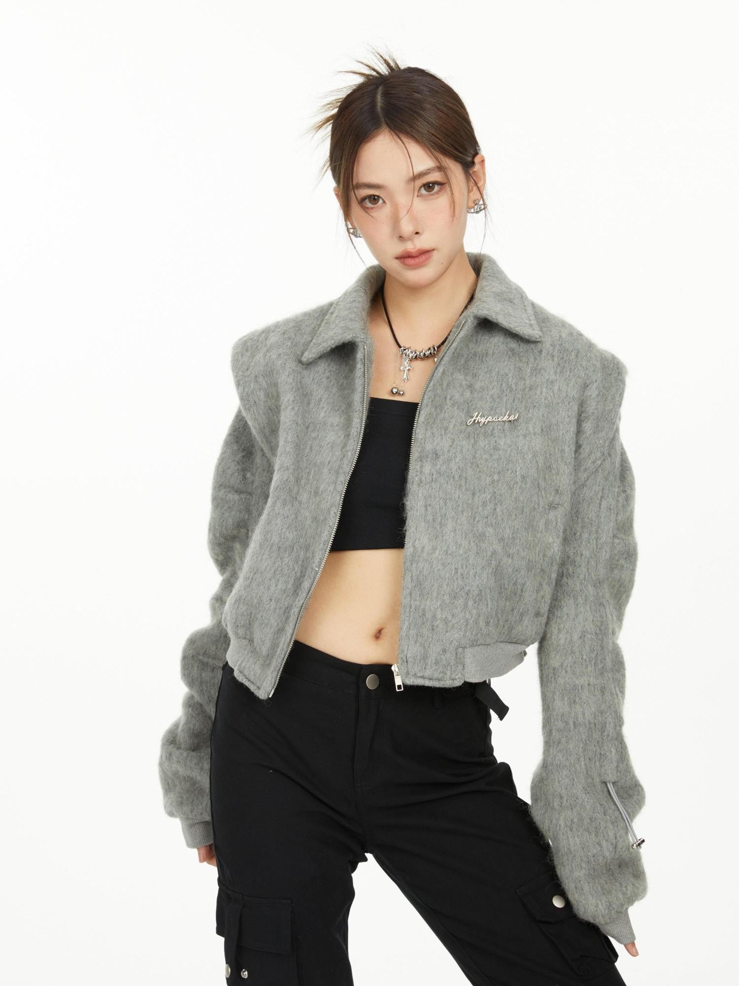 Hypoekai Fluffy Boxy Short Casual Versatile Women's Faux Fur Cropped Jackets
