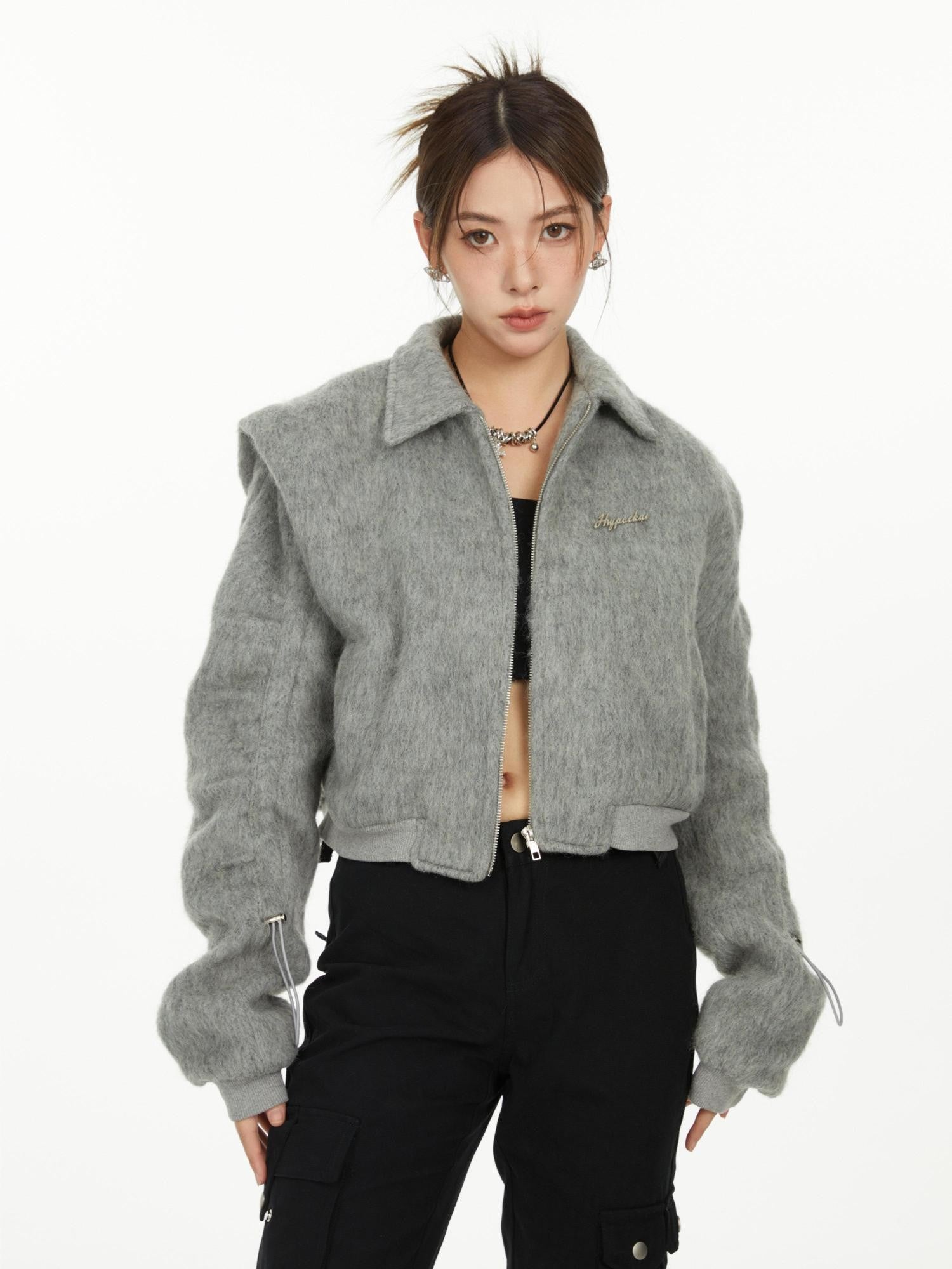 Hypoekai Fluffy Boxy Short Casual Versatile Women's Faux Fur Cropped Jackets