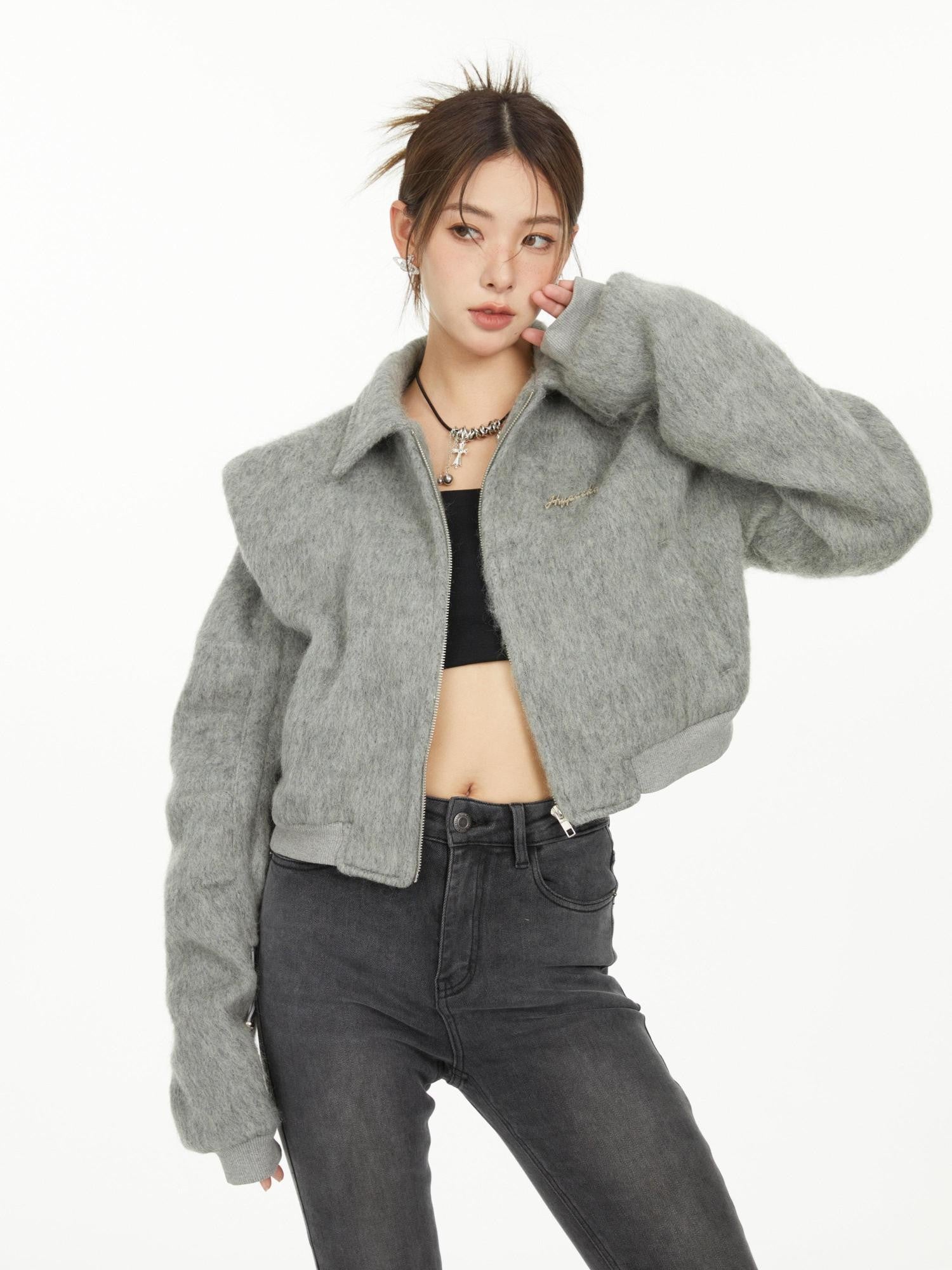 Hypoekai Fluffy Boxy Short Casual Versatile Women's Faux Fur Cropped Jackets