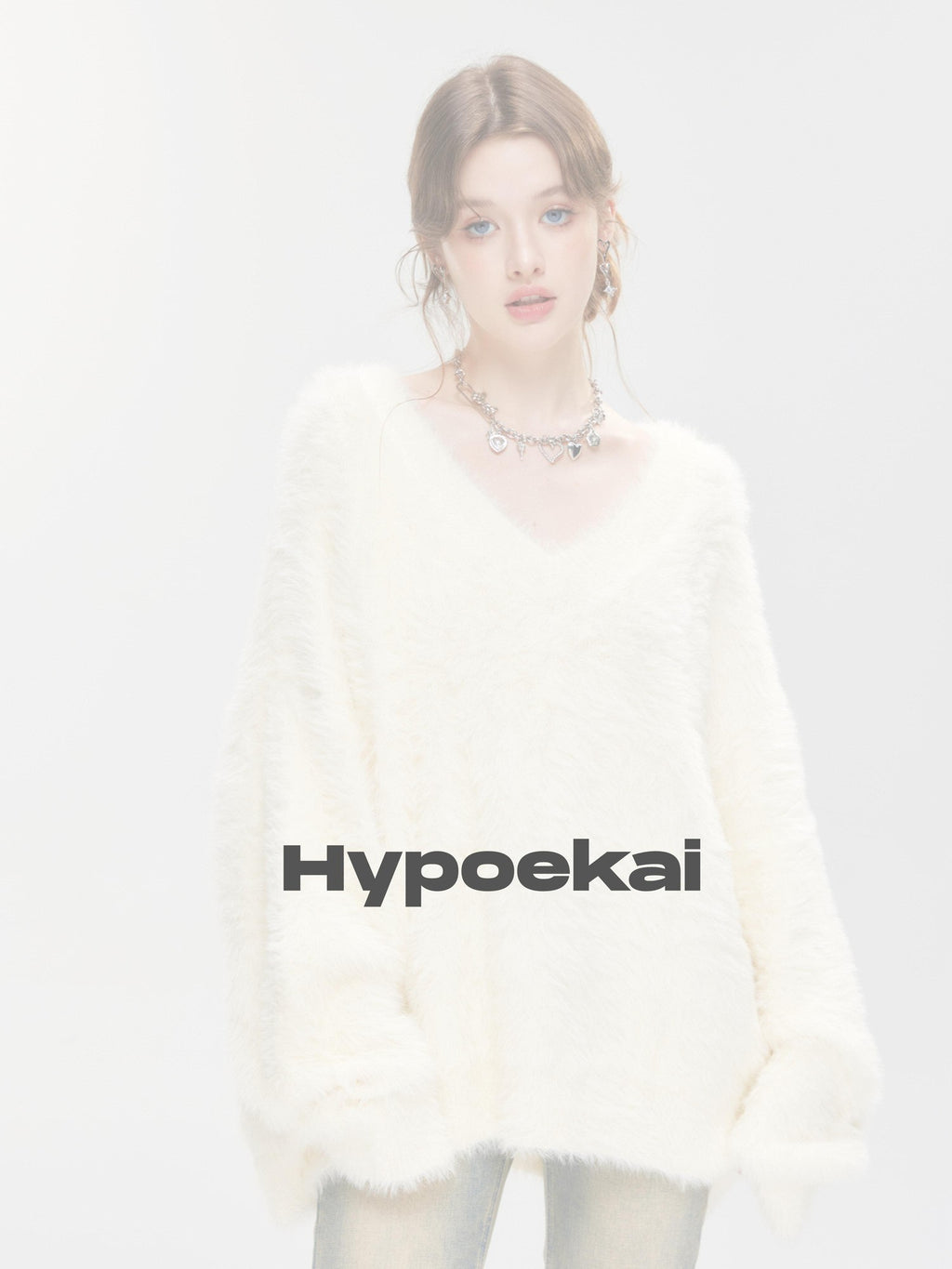 Hypoekai Fuzzy V-neck Oversized Slouchy Women's Mink Plush Pullover Sweaters
