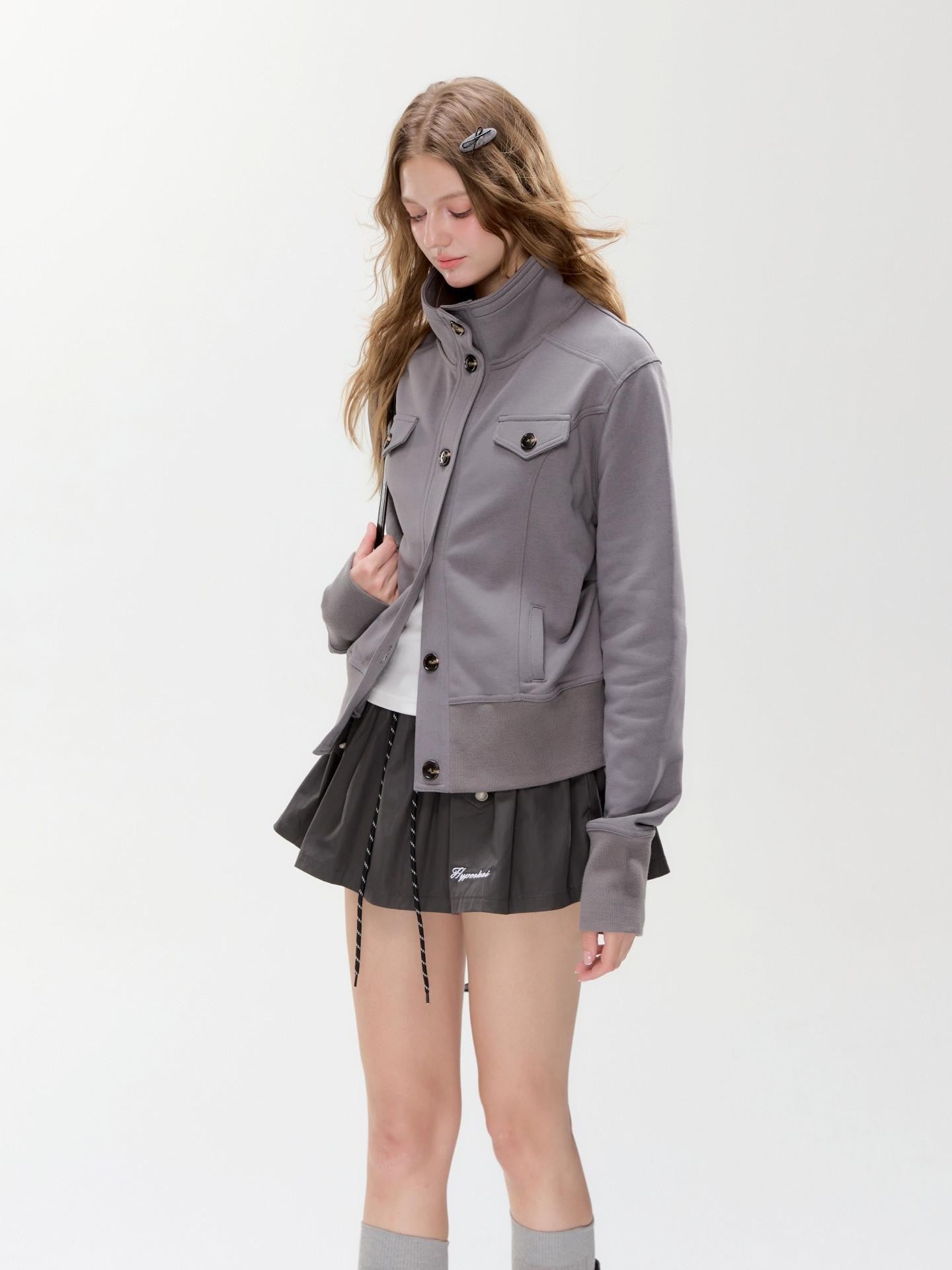 Hypoekai High Collar Pocket Slim Fit Short Tailored Women's Cropped Jackets