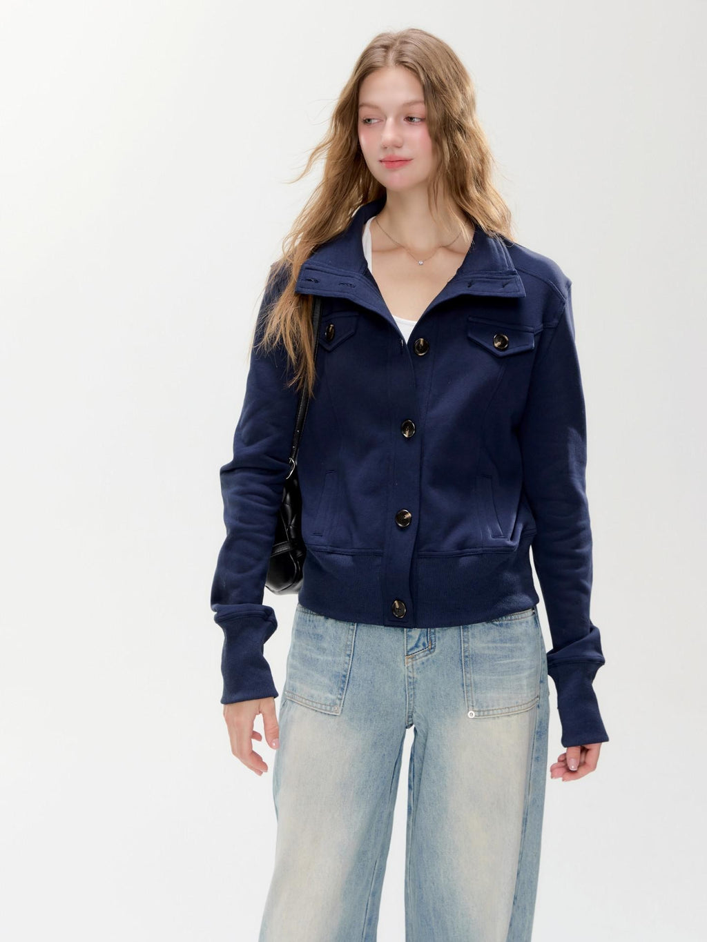 Hypoekai High Collar Pocket Slim Fit Short Tailored Women's Cropped Jackets