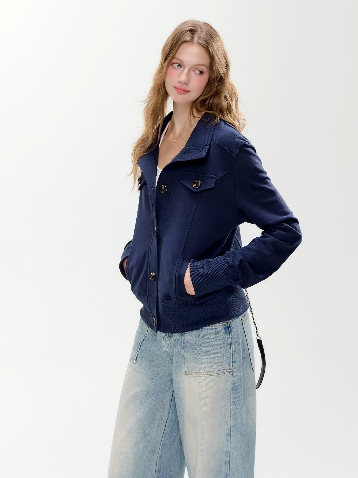 Hypoekai High Collar Pocket Slim Fit Short Tailored Women's Cropped Jackets