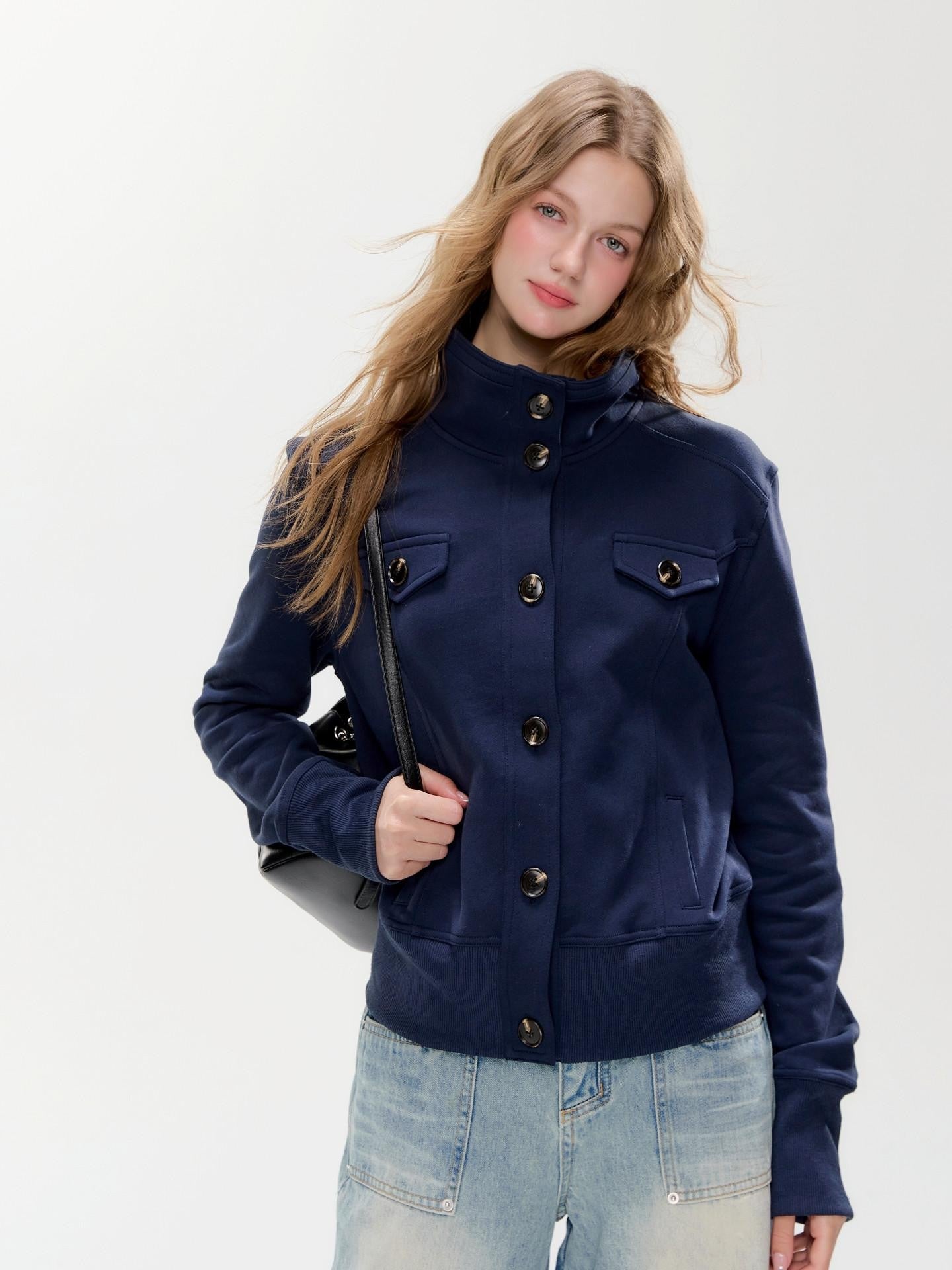 Hypoekai High Collar Pocket Slim Fit Short Tailored Women's Cropped Jackets