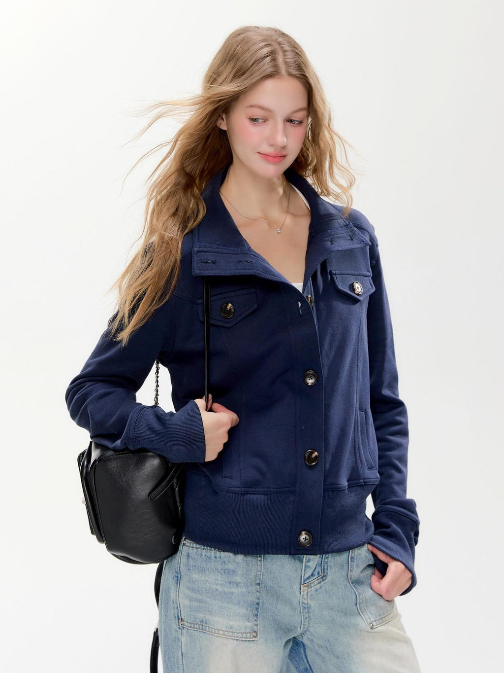 Hypoekai High Collar Pocket Slim Fit Short Tailored Women's Cropped Jackets