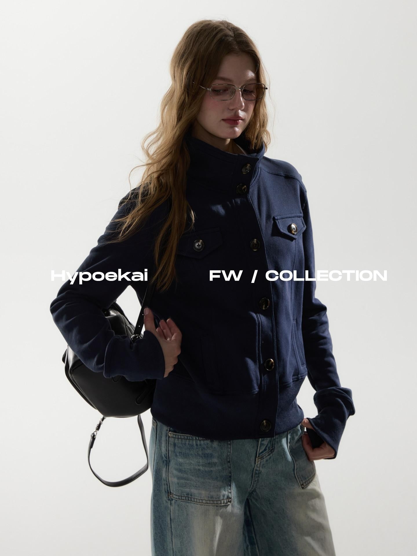 Hypoekai High Collar Pocket Slim Fit Short Tailored Women's Cropped Jackets