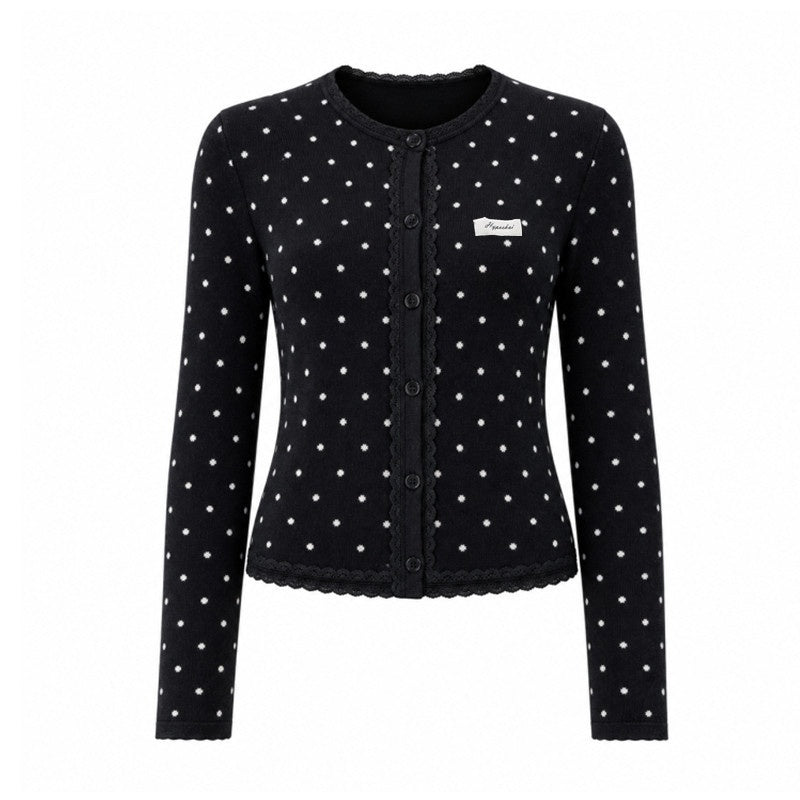 Hypoekai_Ink_Star_Speckle_Polka_Dot_Lace_Trim_Slim_Women's_Knit_Cardigans_1071749648895_MISSTT