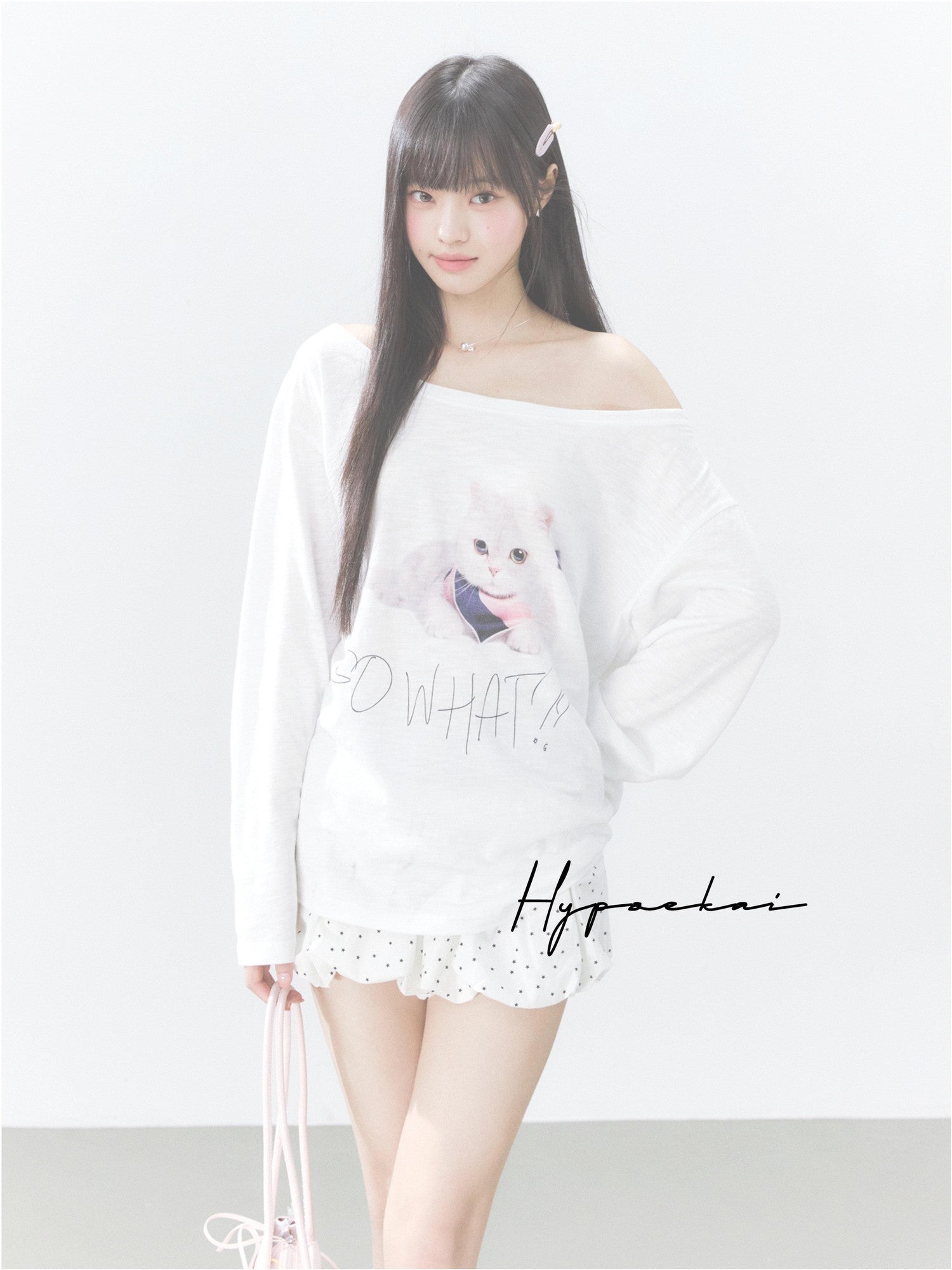 Hypoekai Kitten Print Oversized Sun Protective Women's Slub Cotton Long Sleeve T-shirts