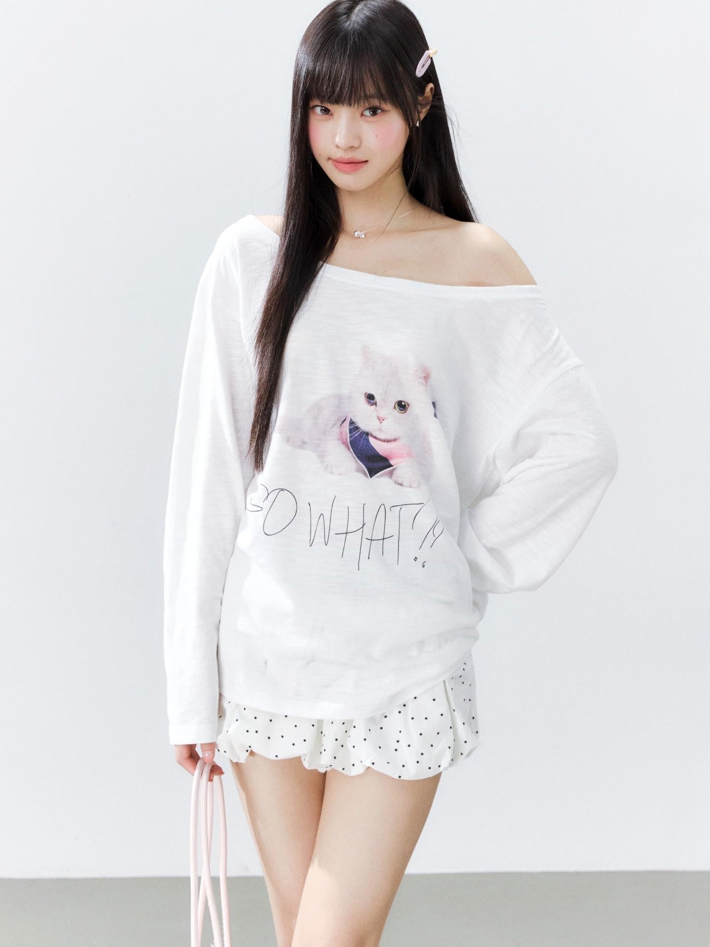Hypoekai Kitten Print Oversized Sun Protective Women's Slub Cotton Long Sleeve T-shirts