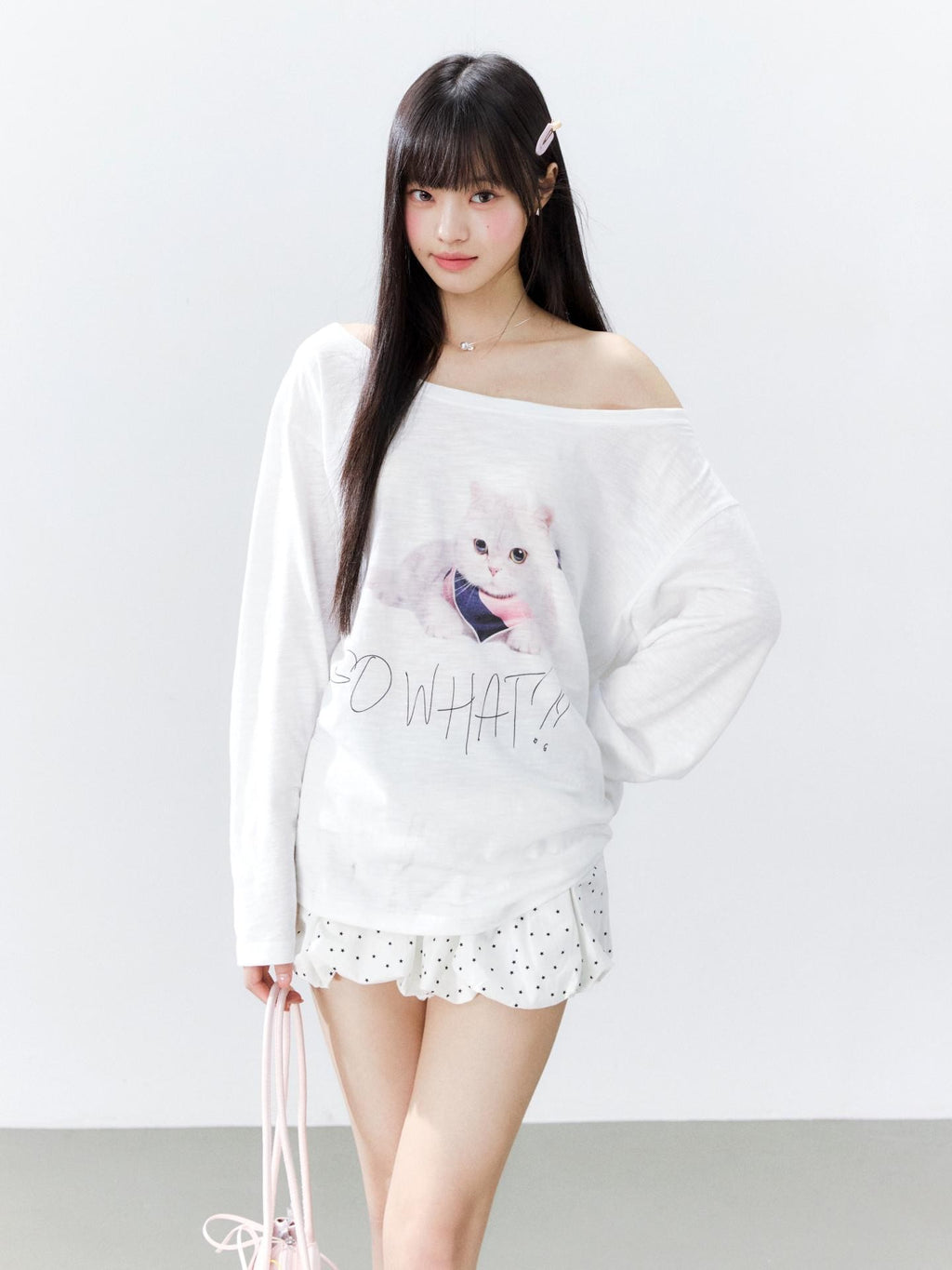 Hypoekai Kitten Print Oversized Sun Protective Women's Slub Cotton Long Sleeve T-shirts