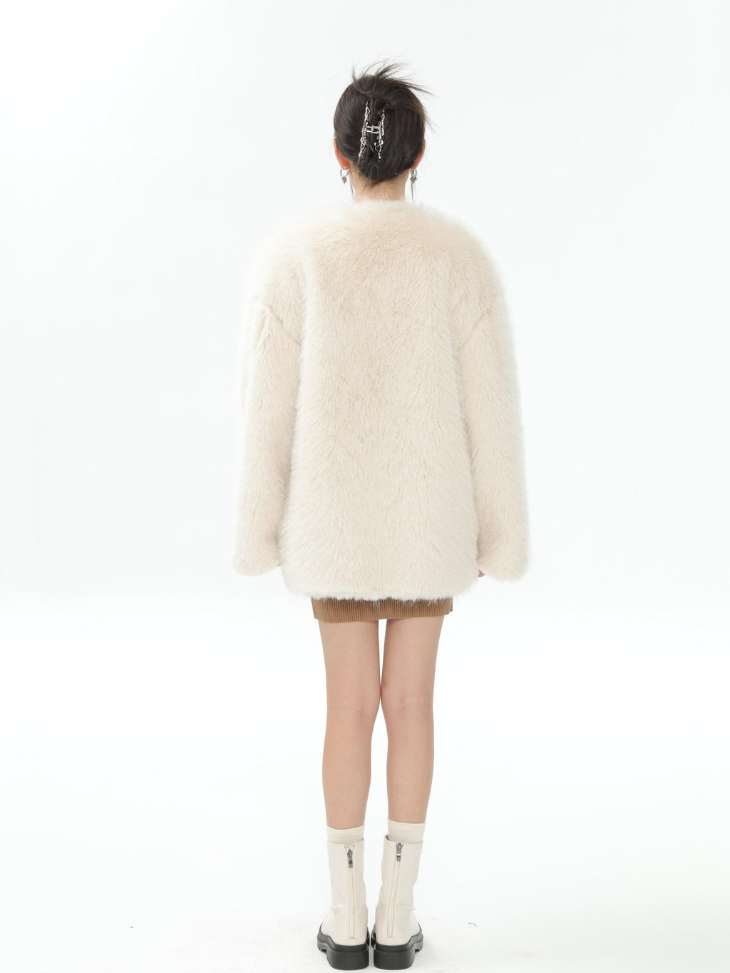 Hypoekai Long Plush V-neck Loose Slimming Casual Women's Eco Faux Fur Coats