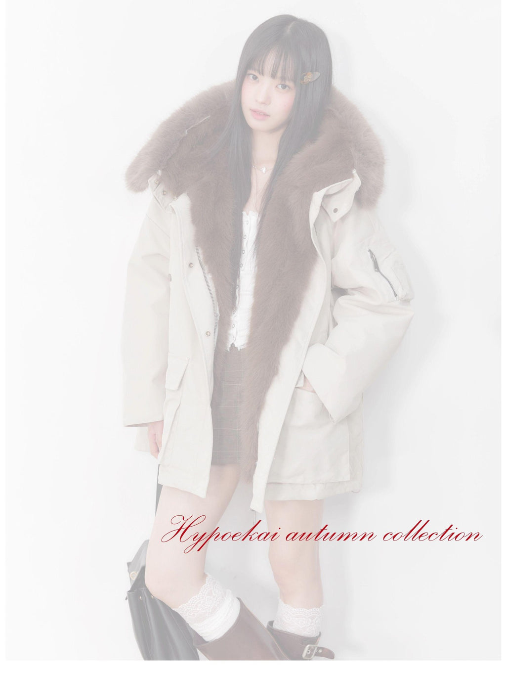 Hypoekai Loose Fit Longline Hooded Faux Fur Collar Solid Women's Puffer Jackets