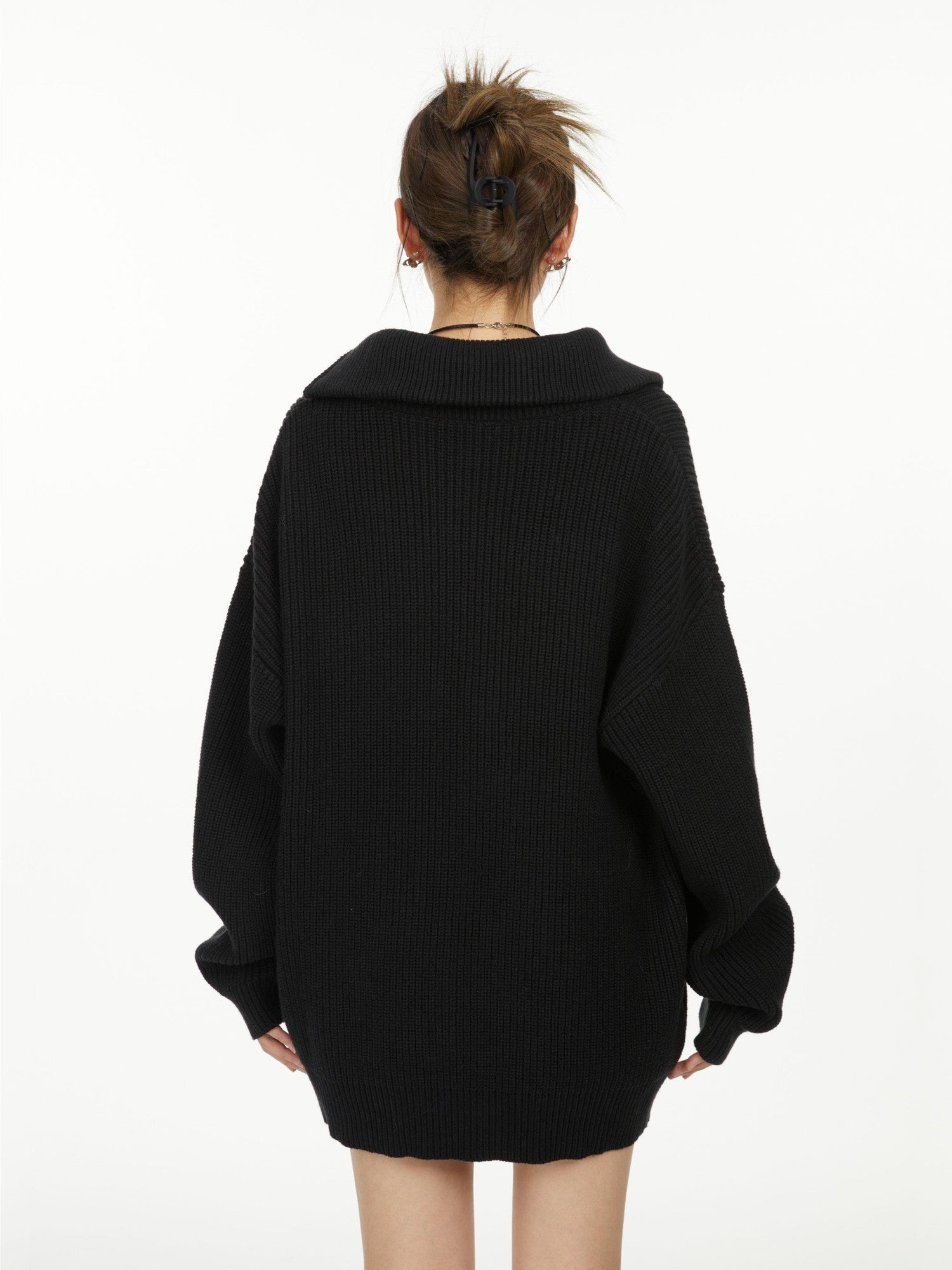 Hypoekai Oversized Embroidered Zipper Women's Knitted Turtleneck Sweaters