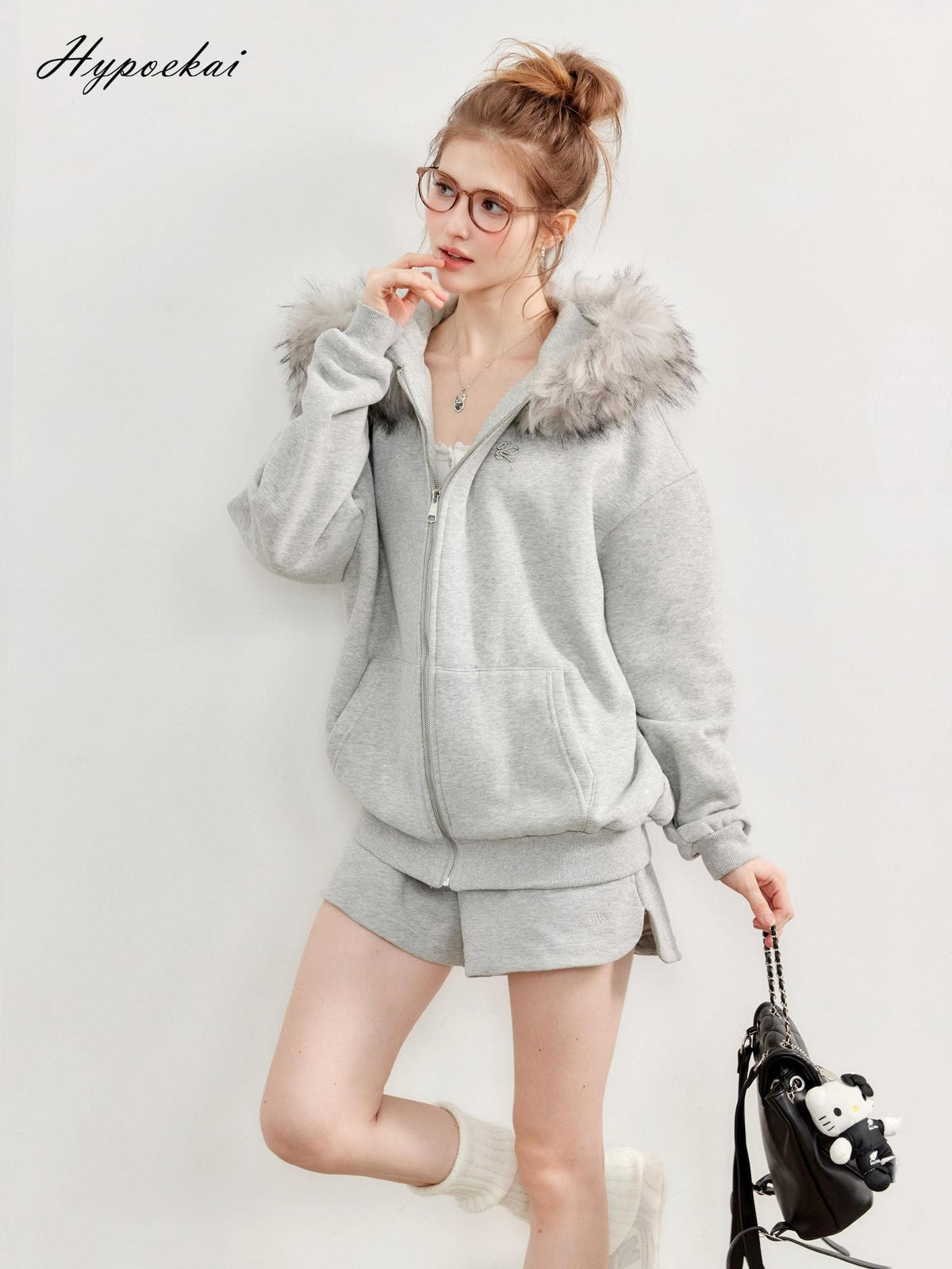 Hypoekai Oversized Solid Loose Fit Cotton Women's Zip-up Hoodies