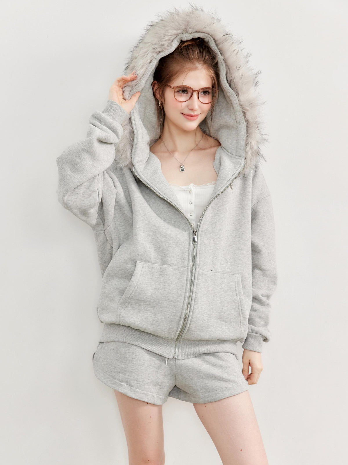 Hypoekai Oversized Solid Loose Fit Cotton Women's Zip-up Hoodies