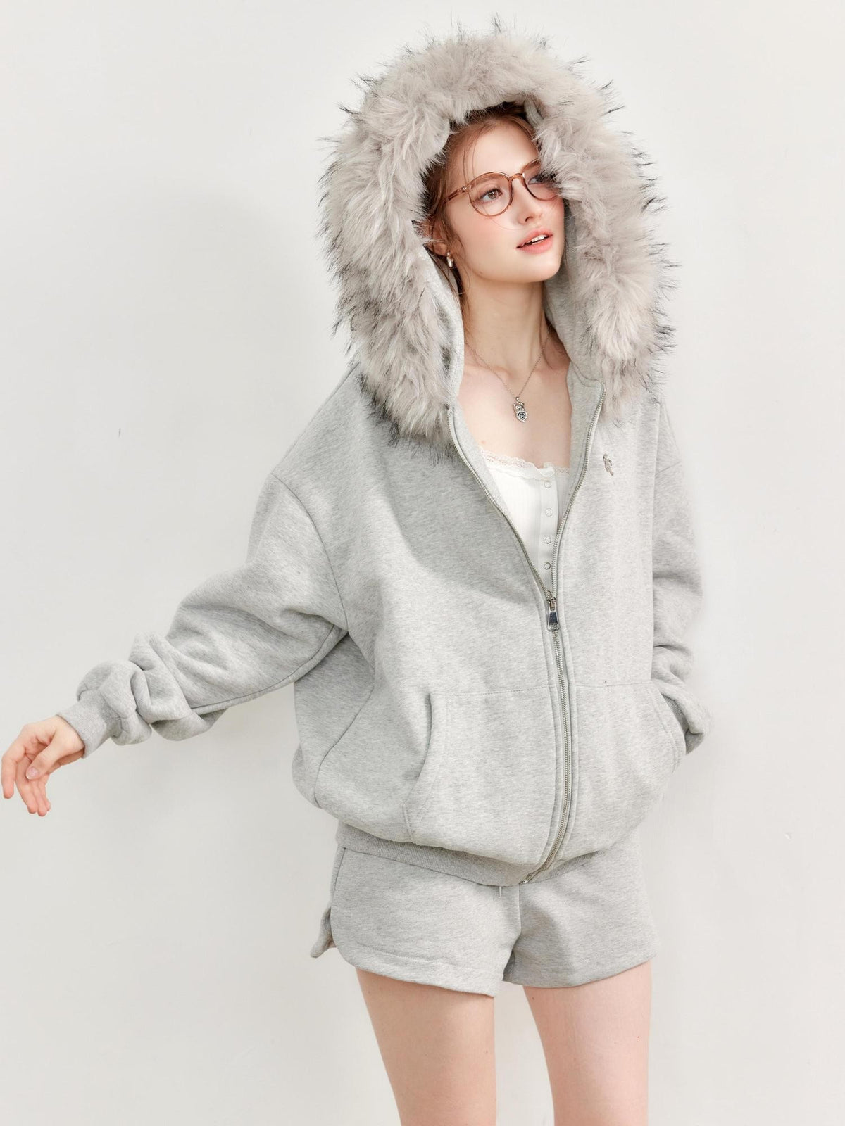 Hypoekai Oversized Solid Loose Fit Cotton Women's Zip-up Hoodies