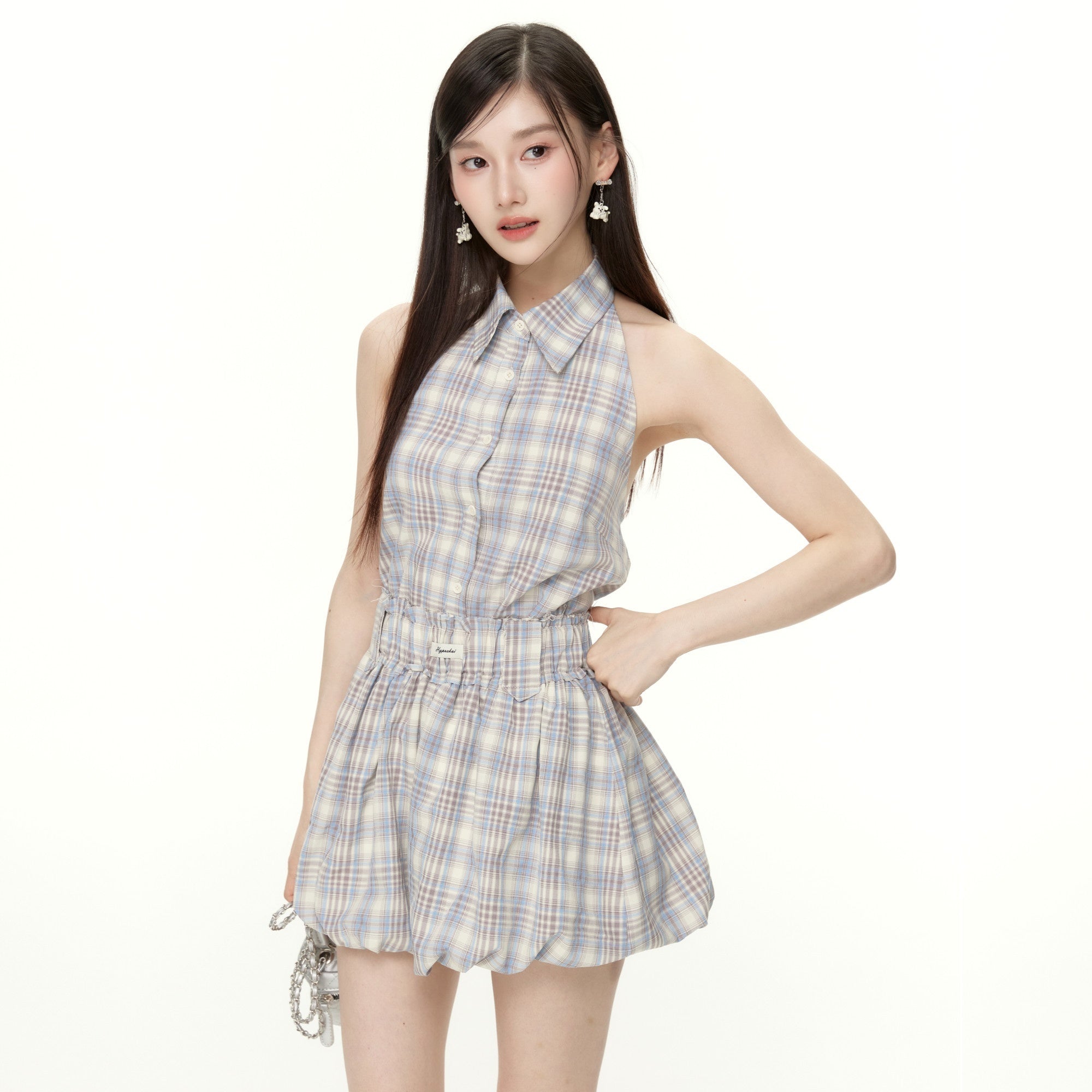 Hypoekai_Plaid_Sleeveless_Halter_Collared_Cropped_Loose_Women's_Matching_Skirt_Sets_910845376462_MISSTT