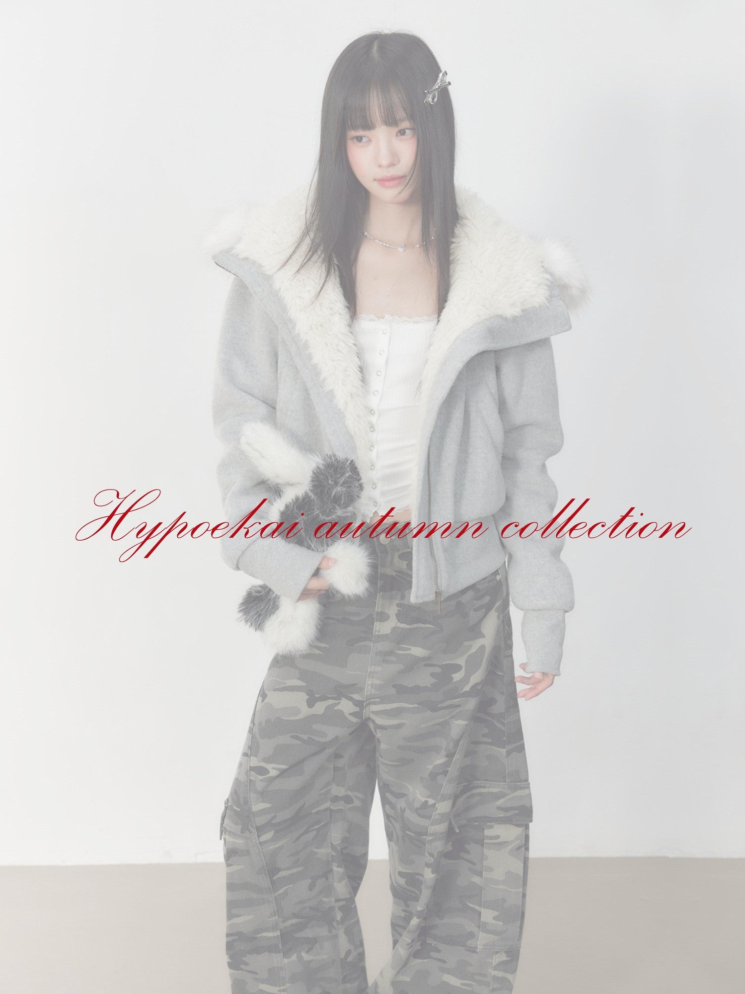 Hypoekai Plush Lined Hooded Fur Collar Women's Wool Tweed Puffer Jackets