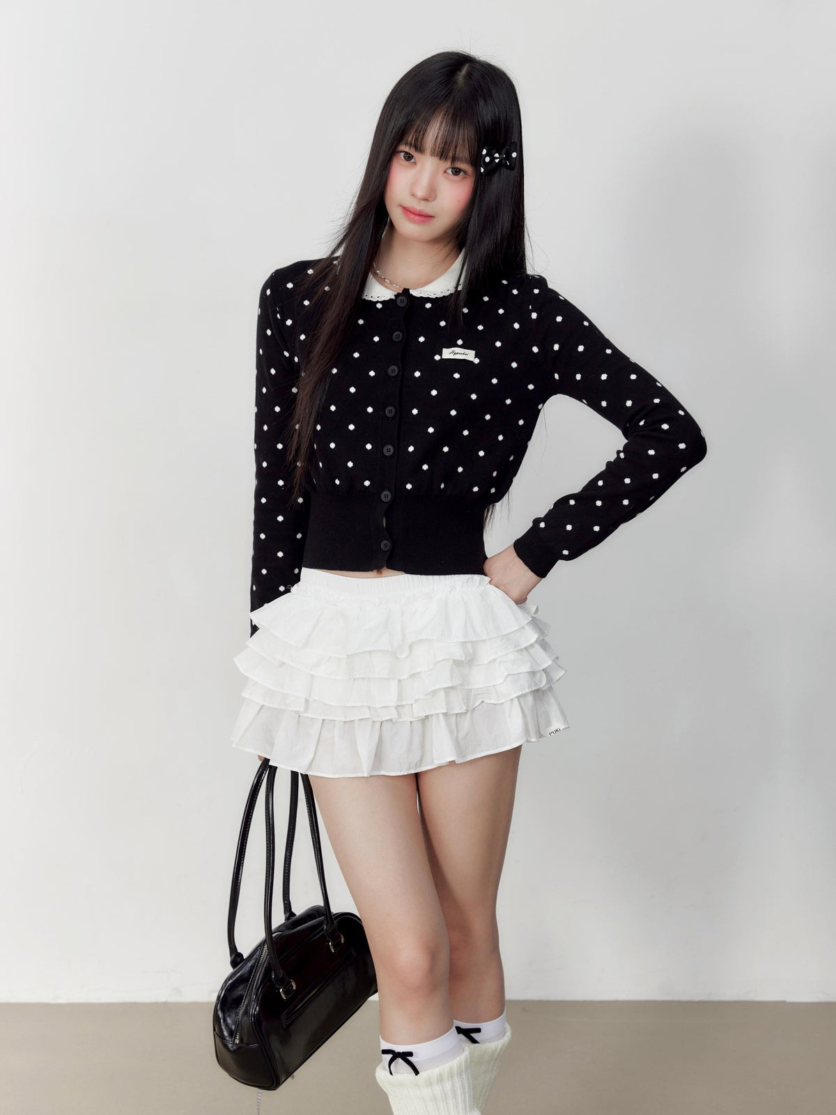 Hypoekai Polka Dot Collared Slim Fit Women's Polyester Cardigans