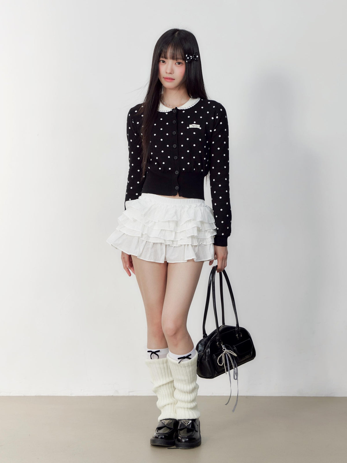 Hypoekai Polka Dot Collared Slim Fit Women's Polyester Cardigans