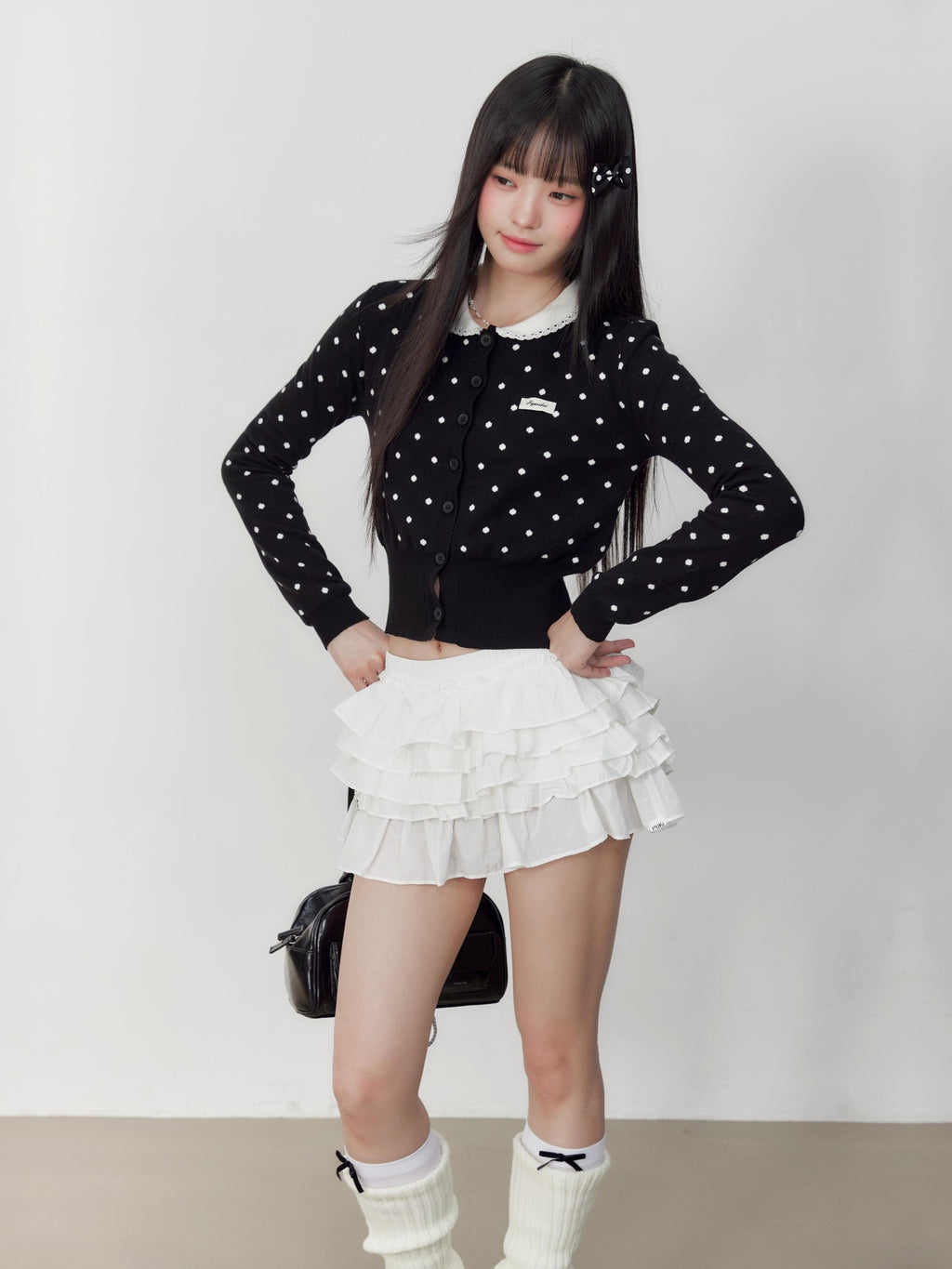 Hypoekai Polka Dot Collared Slim Fit Women's Polyester Cardigans