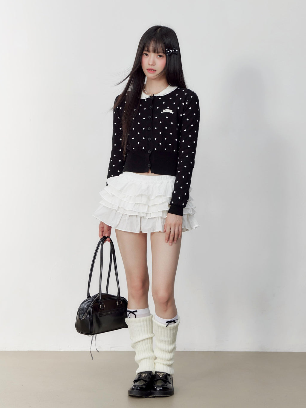 Hypoekai Polka Dot Collared Slim Fit Women's Polyester Cardigans