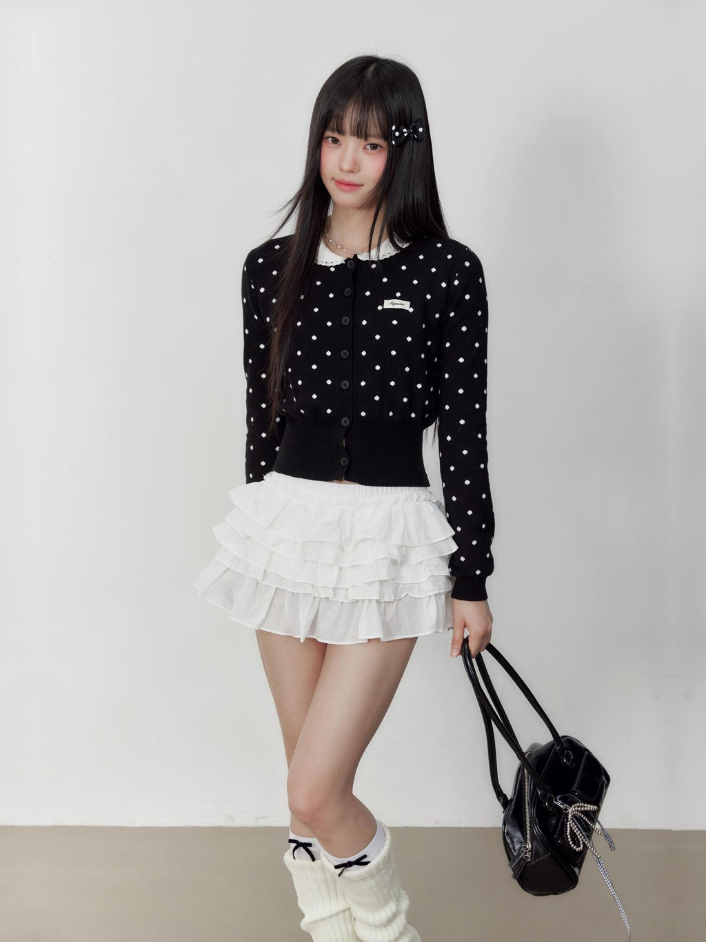 Hypoekai Polka Dot Collared Slim Fit Women's Polyester Cardigans