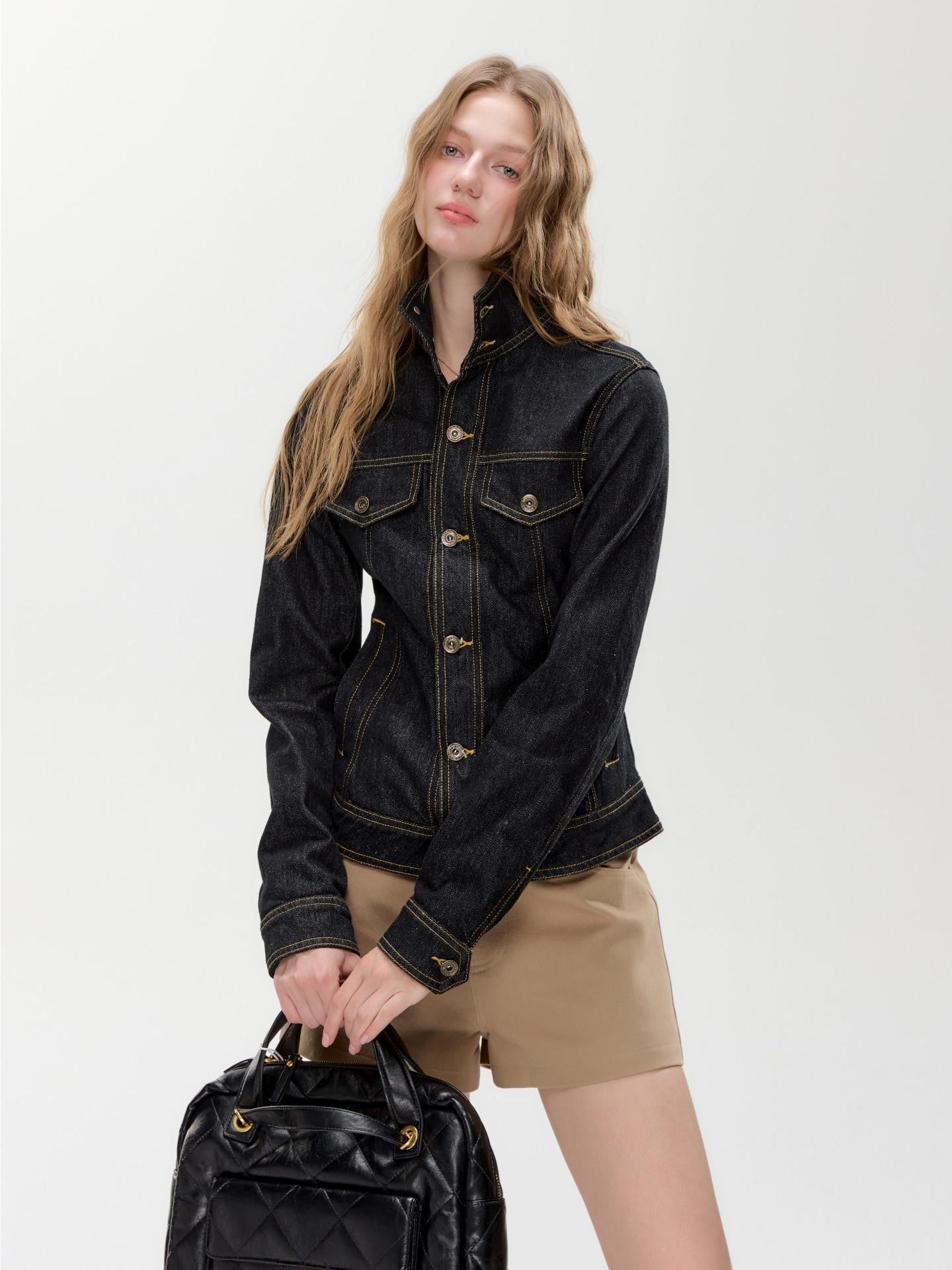 Hypoekai Raw Indigo Slimming Cinched Waist Women's Cotton Denim Jackets