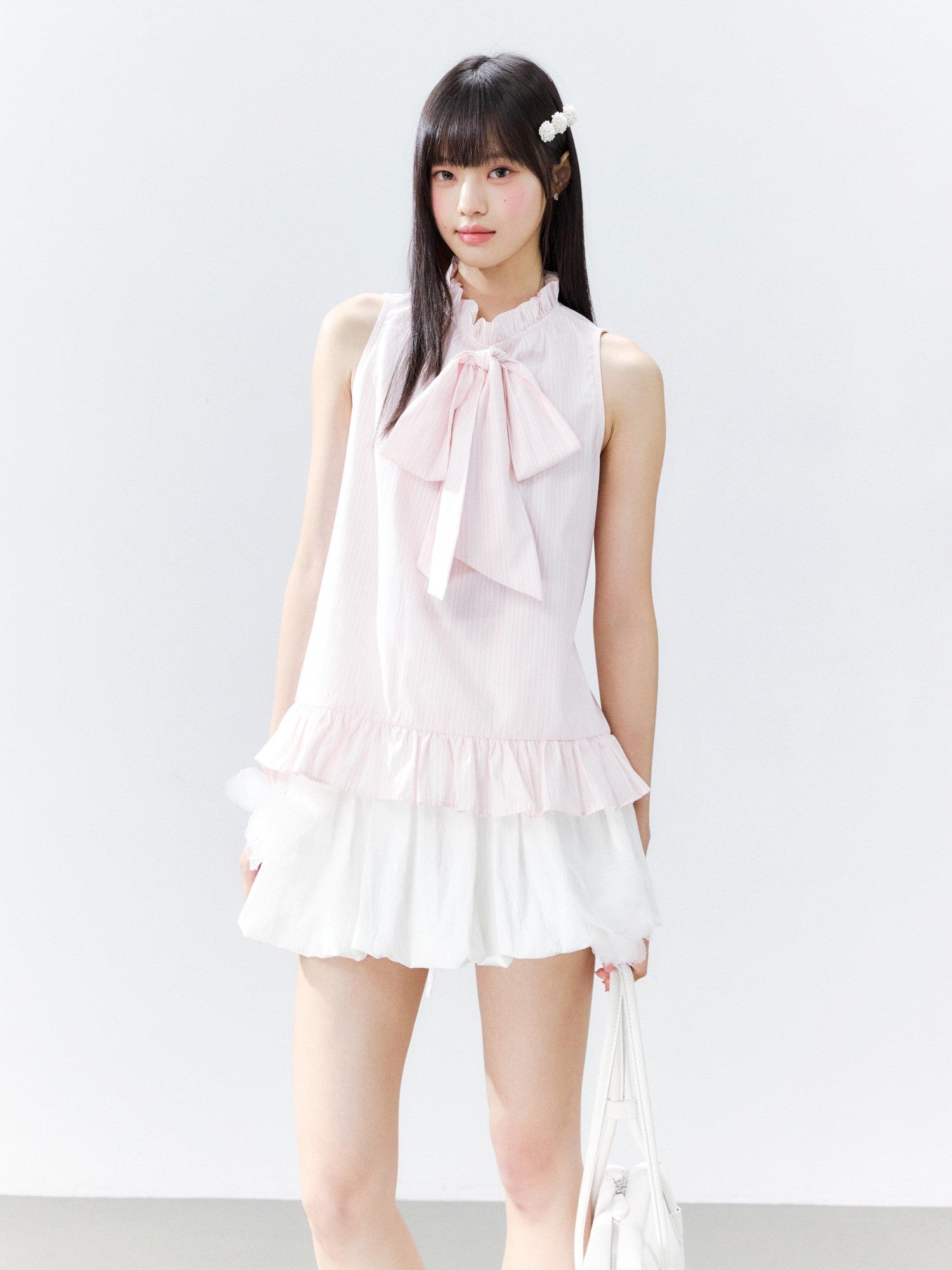 Hypoekai Retro Striped Lace Trim Flowing Ribbon Bow Long Collar Women's Tank Tops