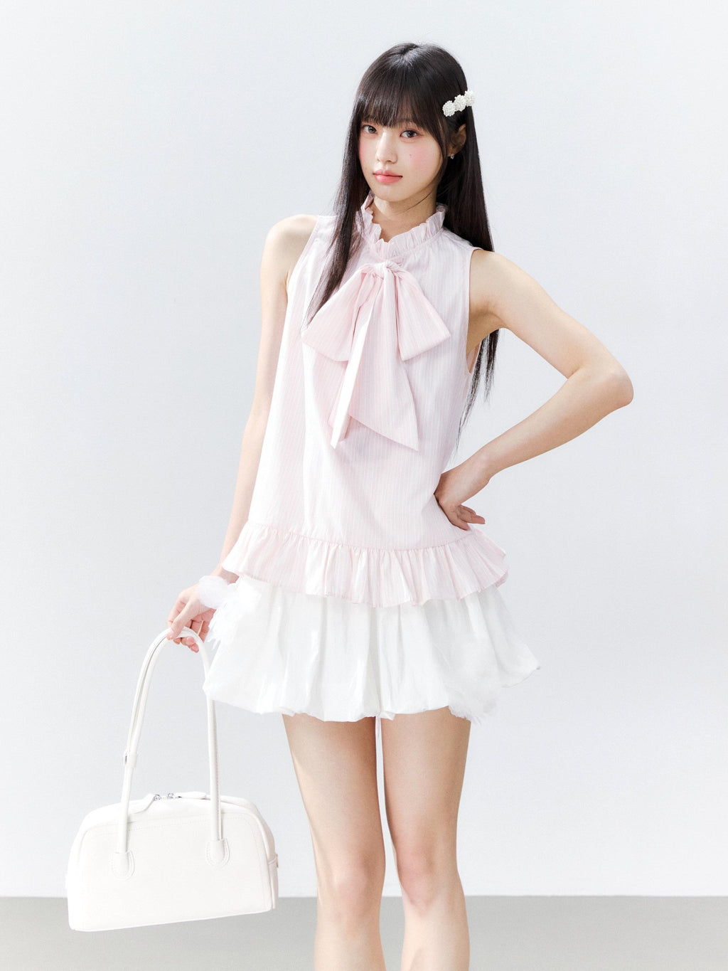 Hypoekai Retro Striped Lace Trim Flowing Ribbon Bow Long Collar Women's Tank Tops