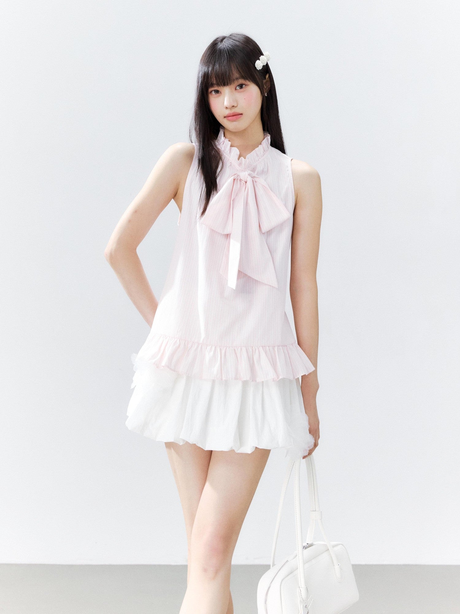 Hypoekai Retro Striped Lace Trim Flowing Ribbon Bow Long Collar Women's Tank Tops