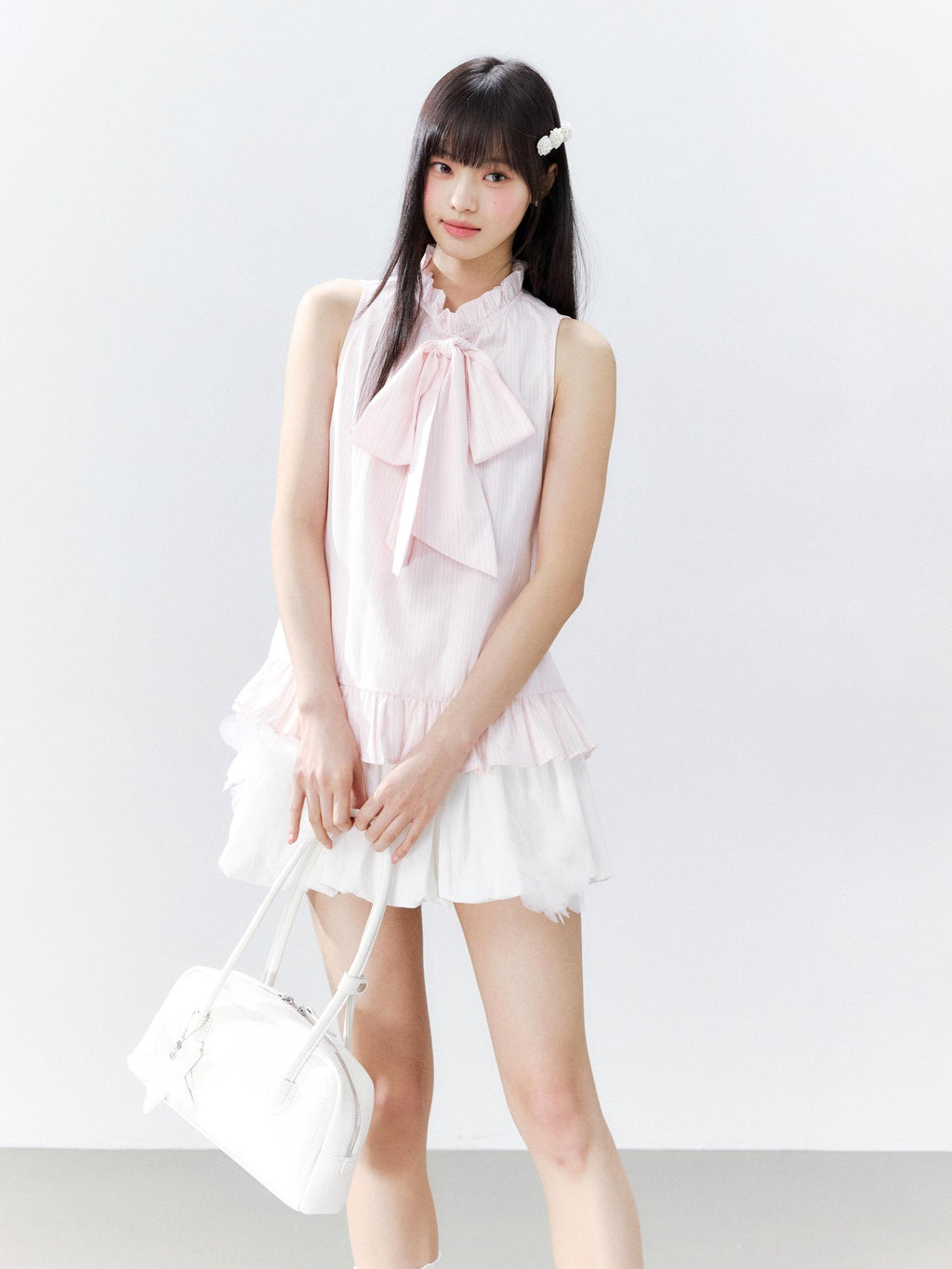 Hypoekai Retro Striped Lace Trim Flowing Ribbon Bow Long Collar Women's Tank Tops