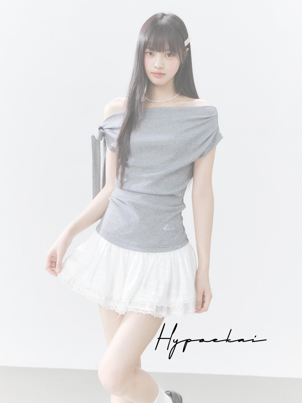 Hypoekai Rhinestone Embellished Off-shoulder Ribbon Short Sleeve Women's Off-shoulder T-shirts