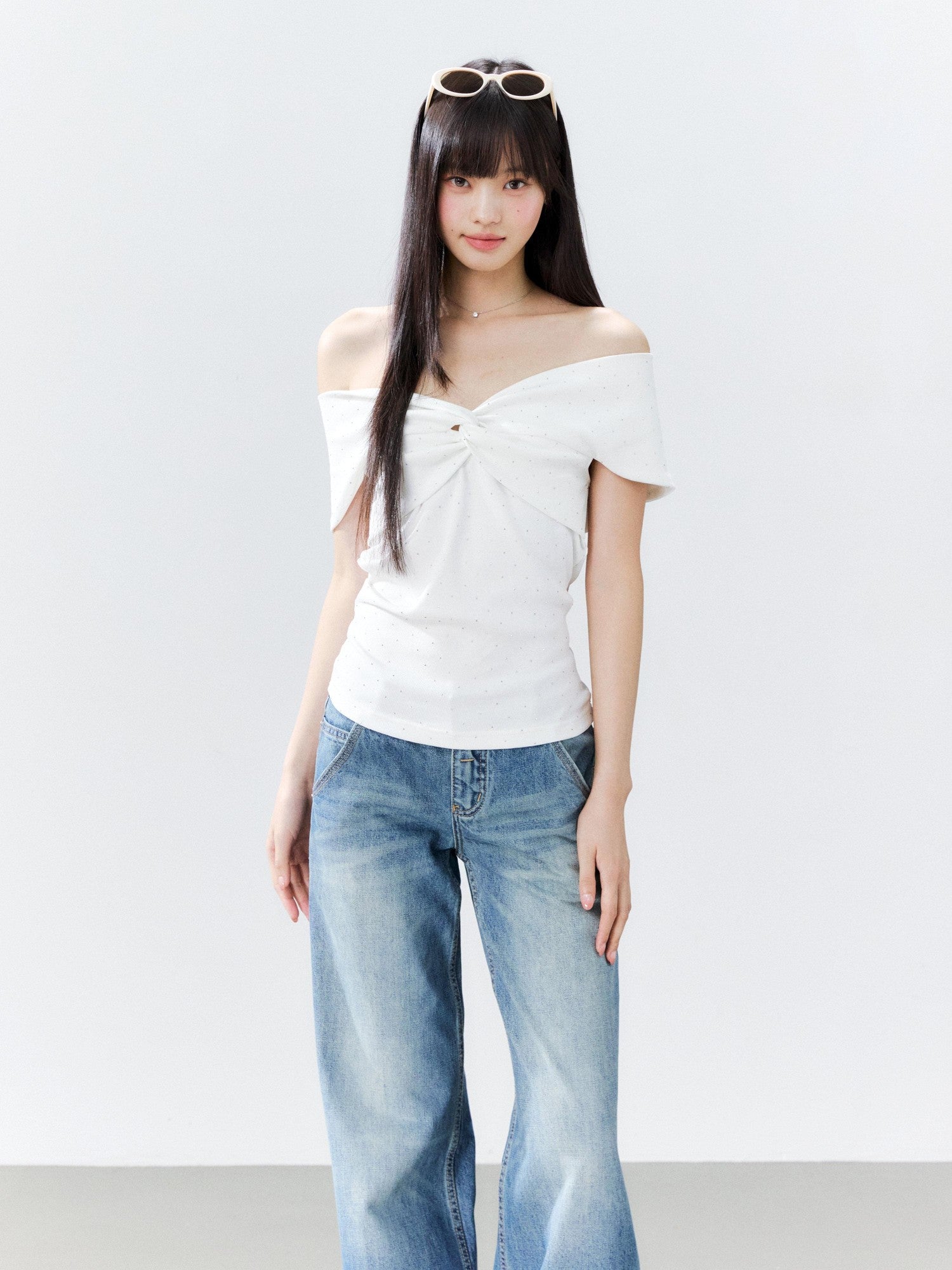 Hypoekai Rhinestone Off Shoulder Slim Fit Women's Short Sleeve T-shirts