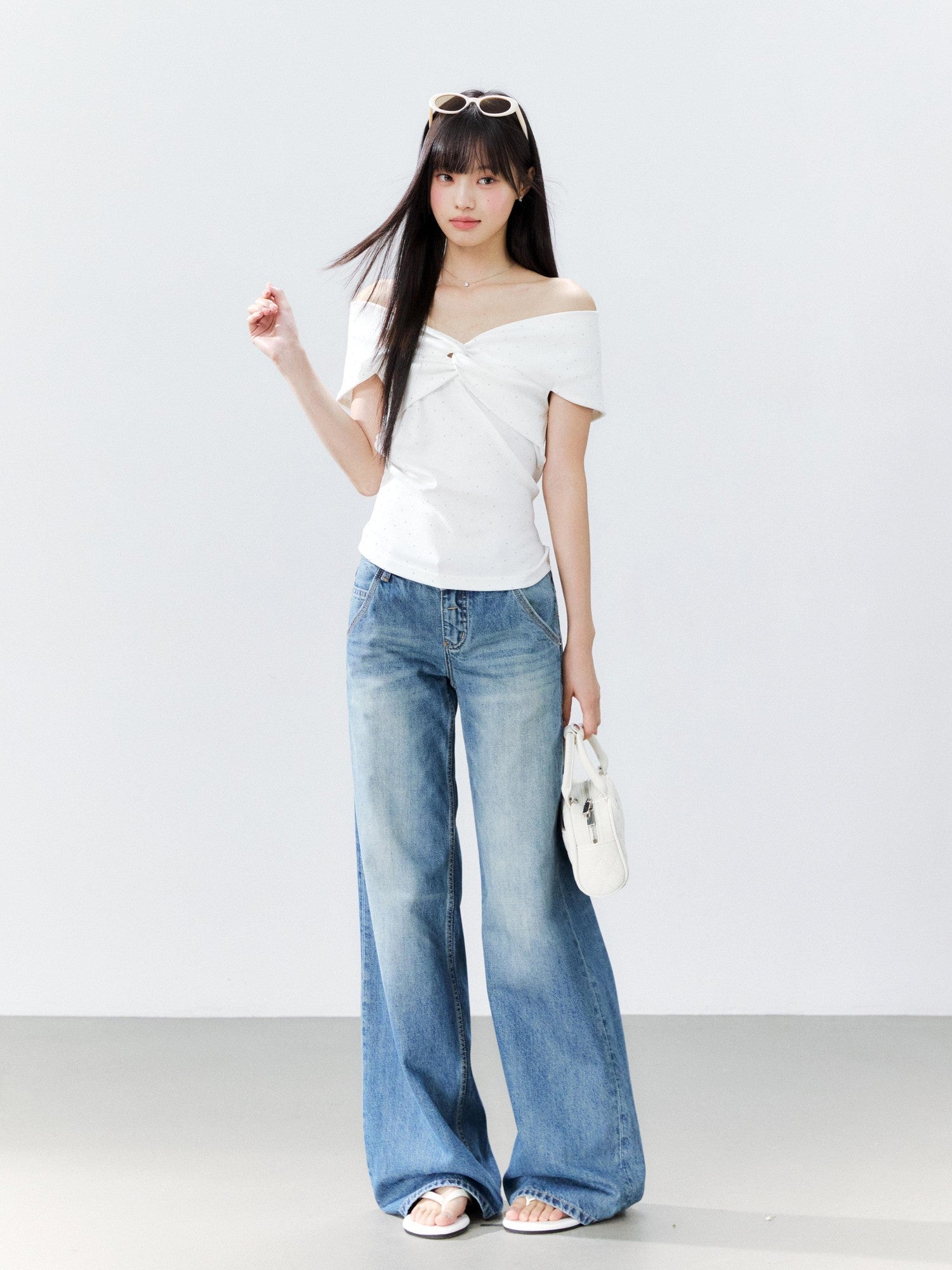 Hypoekai Rhinestone Off Shoulder Slim Fit Women's Short Sleeve T-shirts